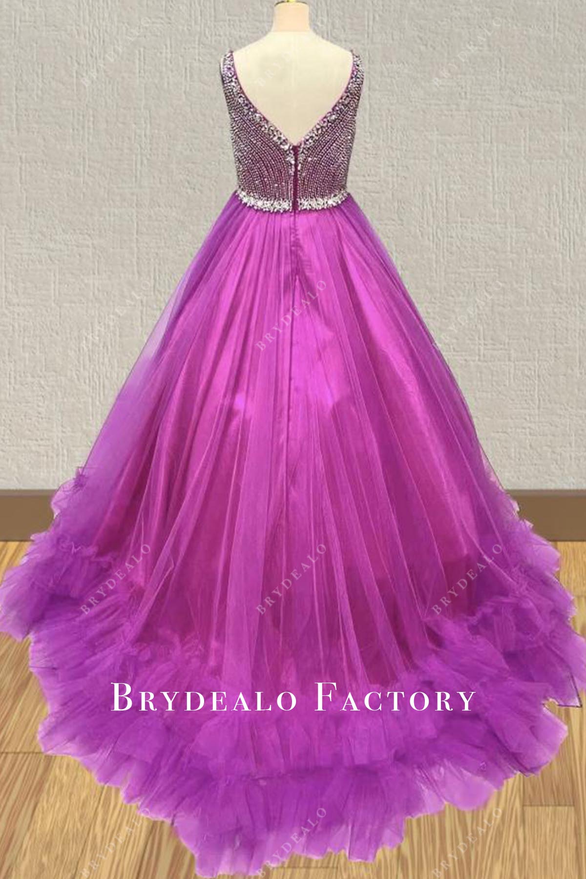 orchid sweep train pageant dress