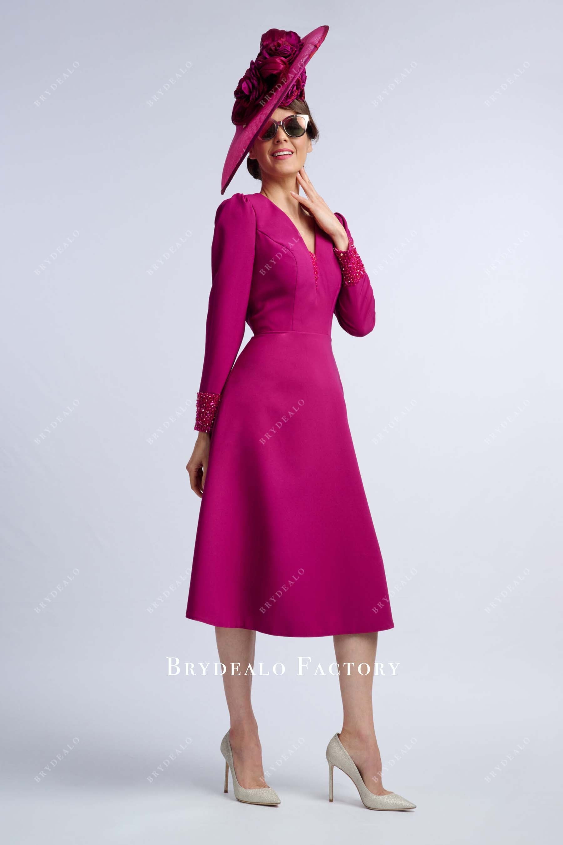 orchid v neck mother of the bride dress