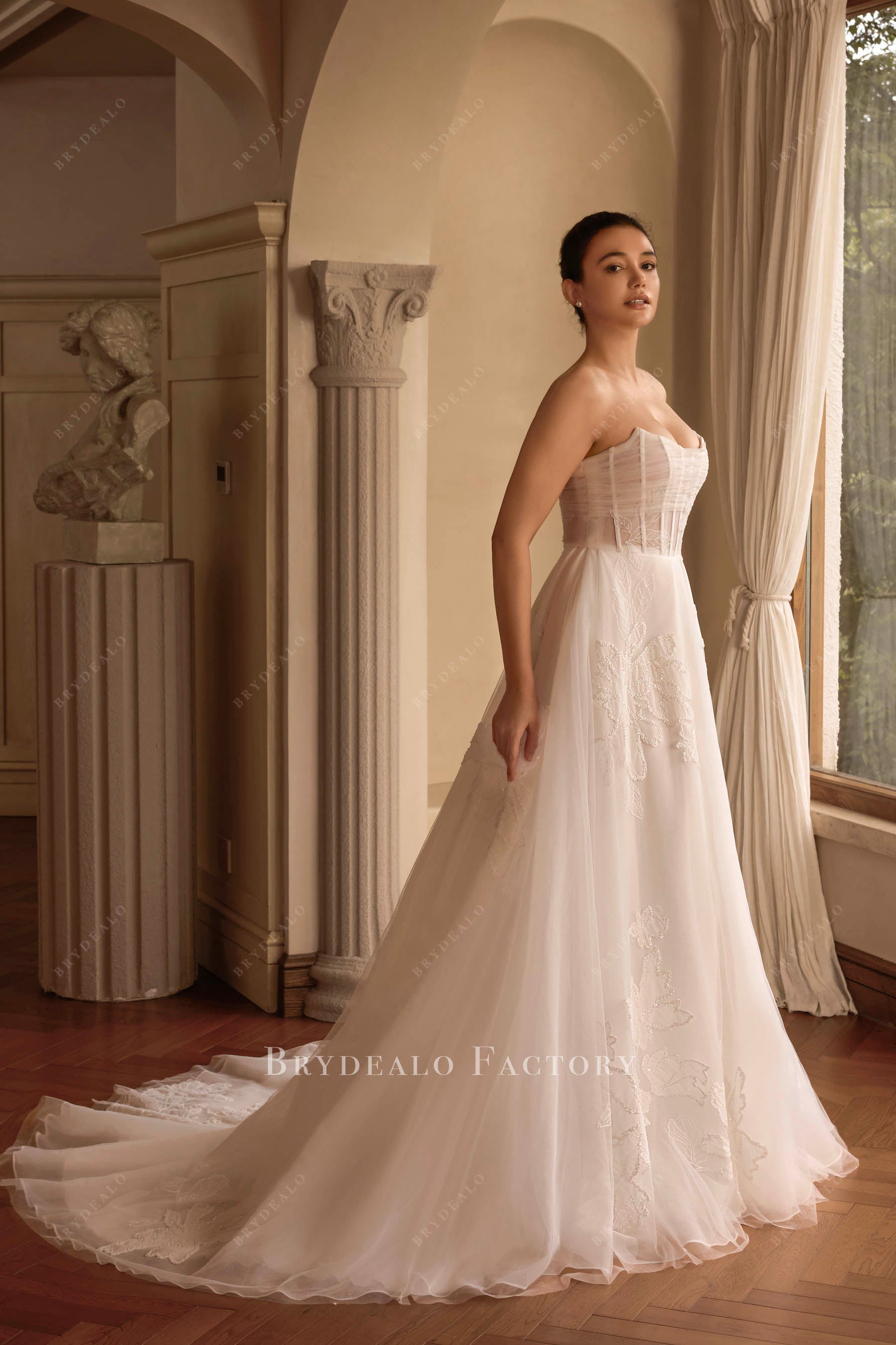 organza Aline chapel train wedding dress