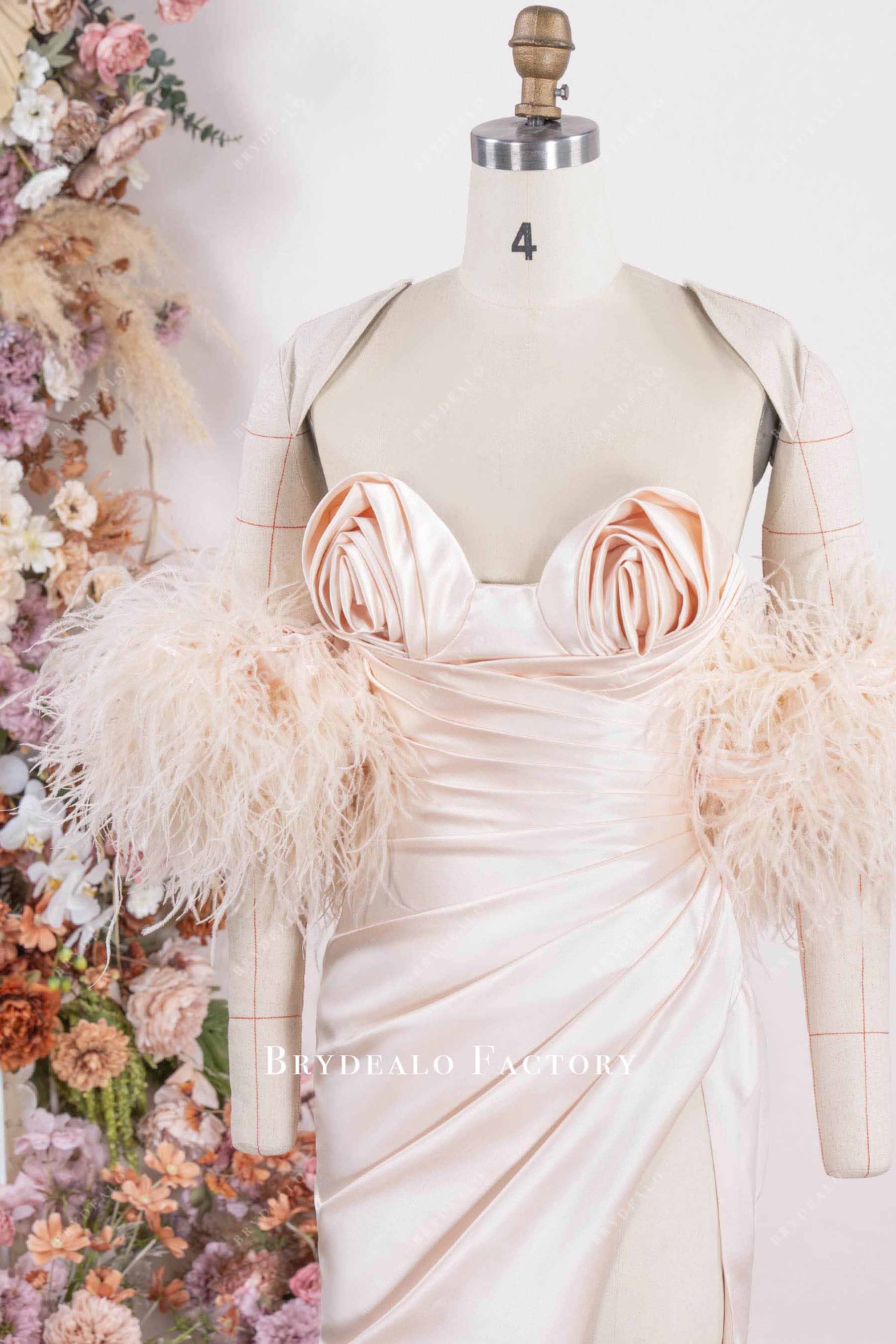 ostrich feather detachable sleeve prom dress