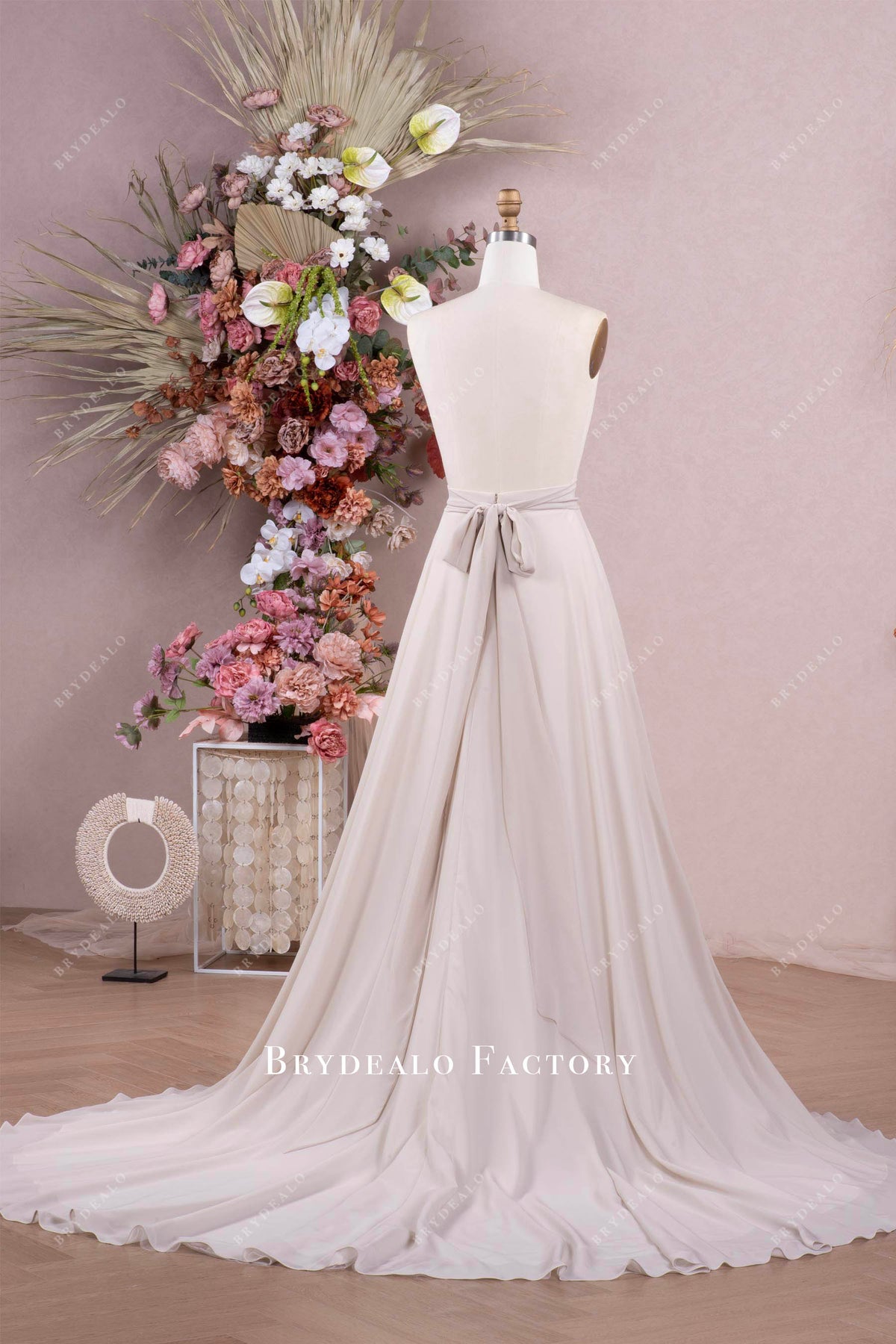 oyster chapel train chiffon bridal skirt