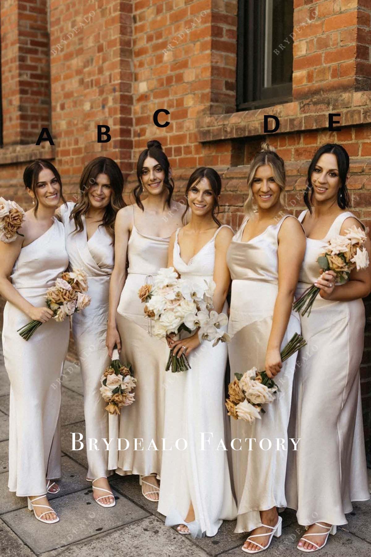 pale wheat ankle length mismatched bridesmaid dresses