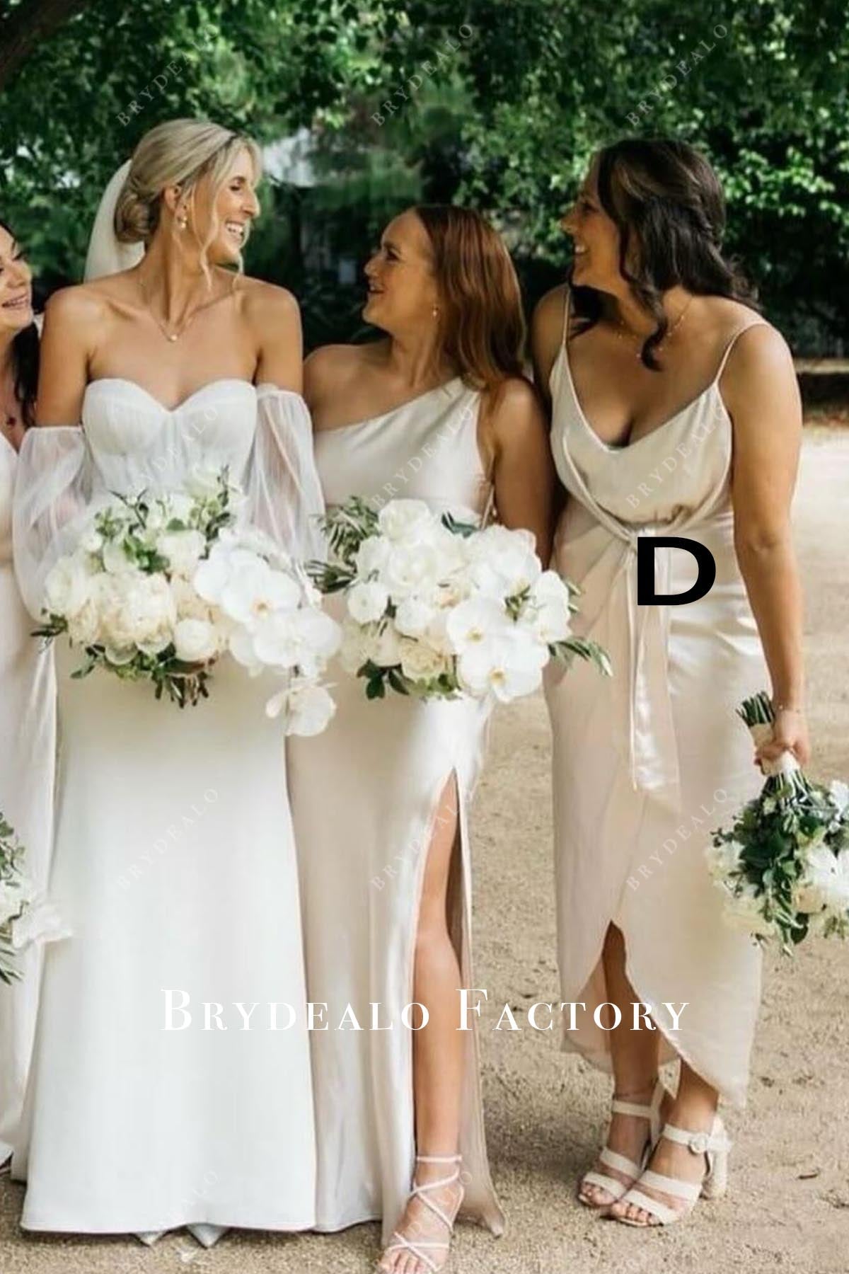 pale wheat long mismatched bridesmaid dresses
