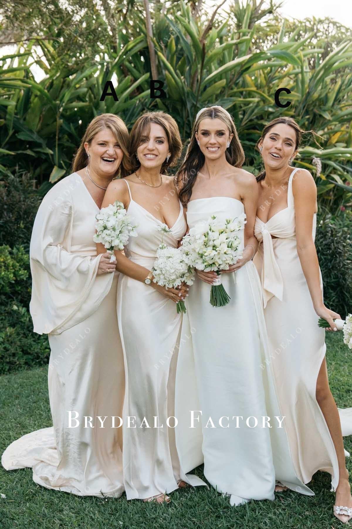 pale wheat mismatched bridesmaid dresses