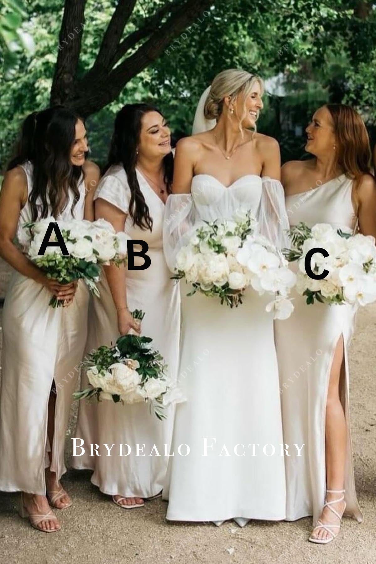 pale wheat mismatched bridesmaid dresses
