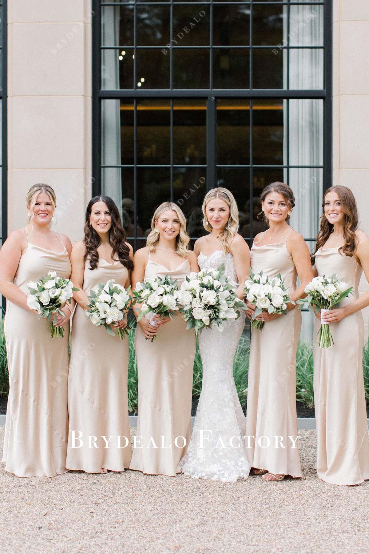 Bridesmaid Dress | Pale Wheat Cowl Neck Maid Of Honor Gown Bridesmaid Dress | Pale Wheat Cowl Neck Maid Of Honor Gown