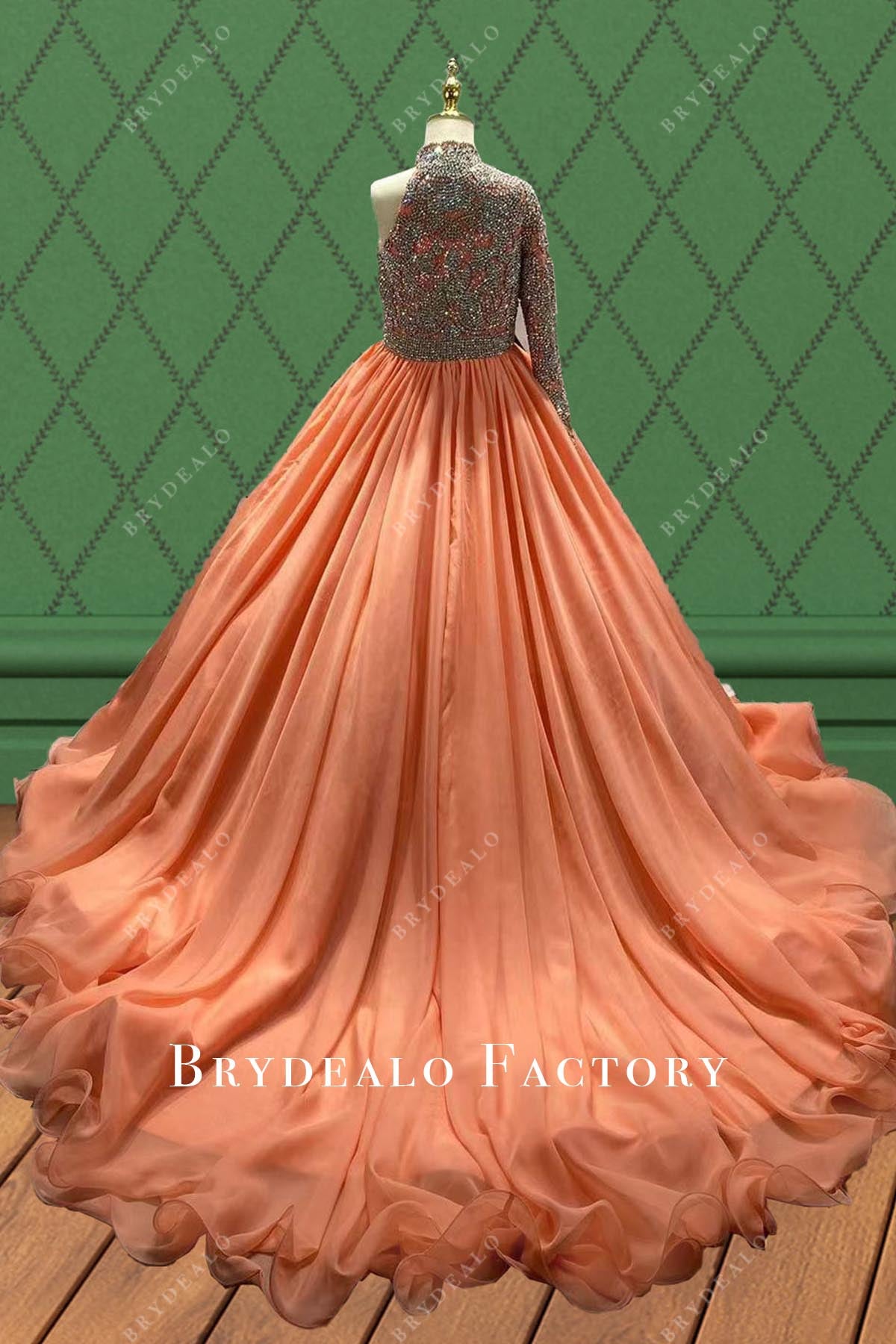 papaya court train pageant dress