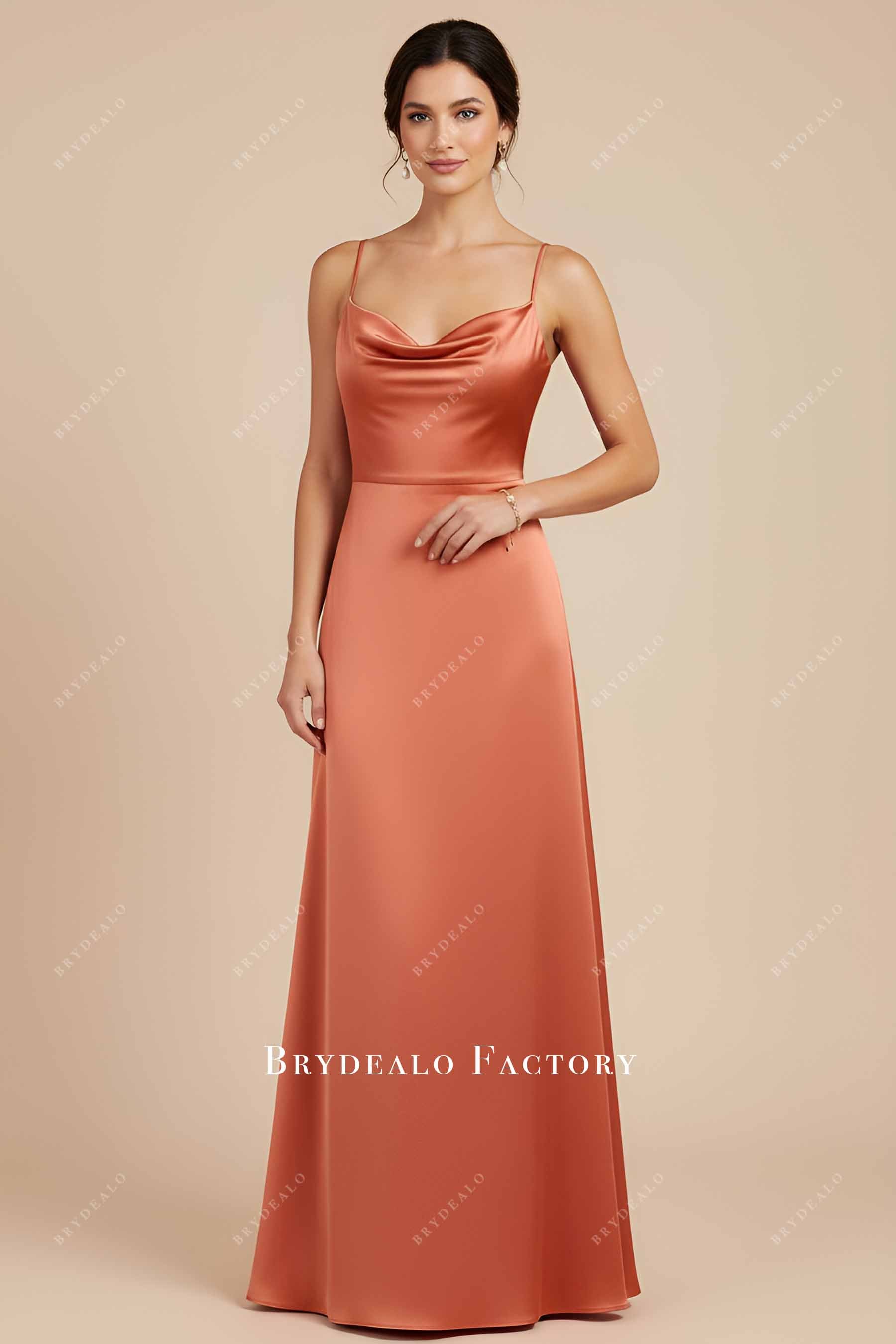 papaya satin a line bridesmaid dress