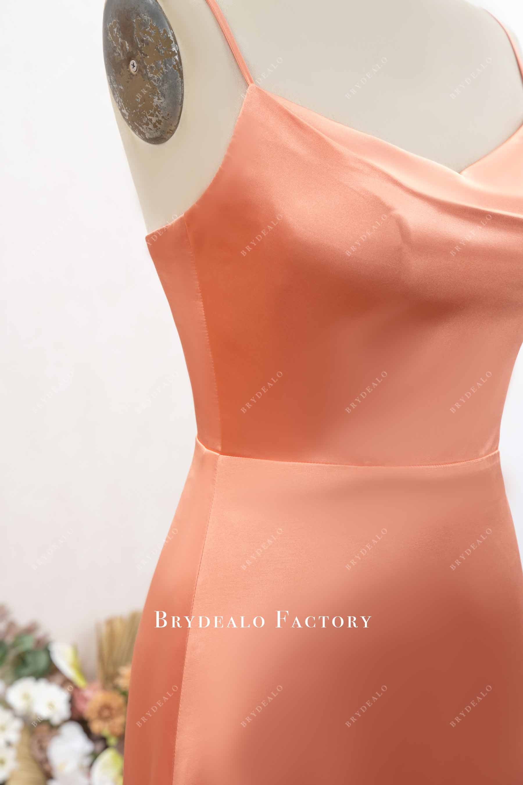 papaya satin sleeveless bridesmaid dress