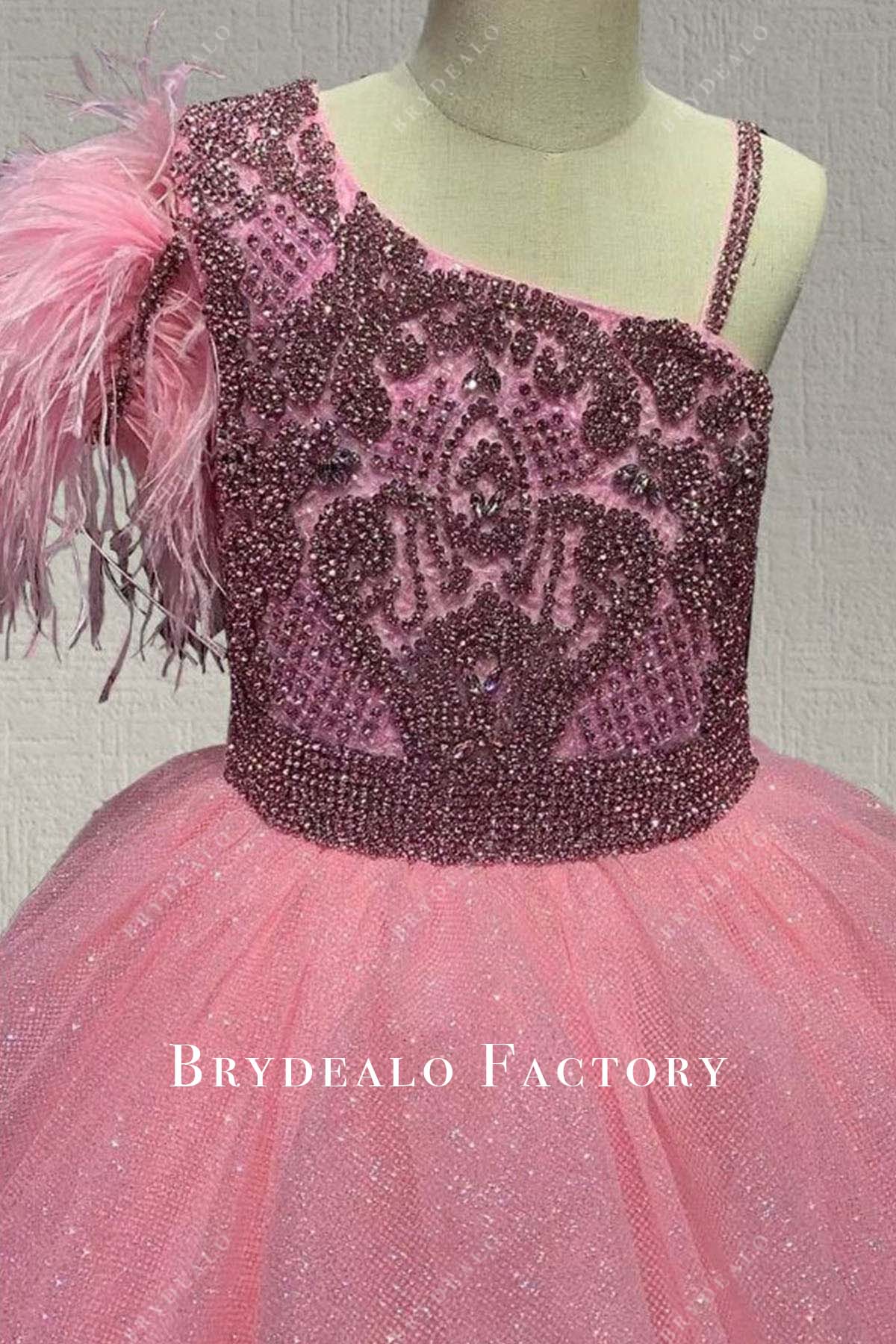 peach asymmetrical neckline pageant ballgown