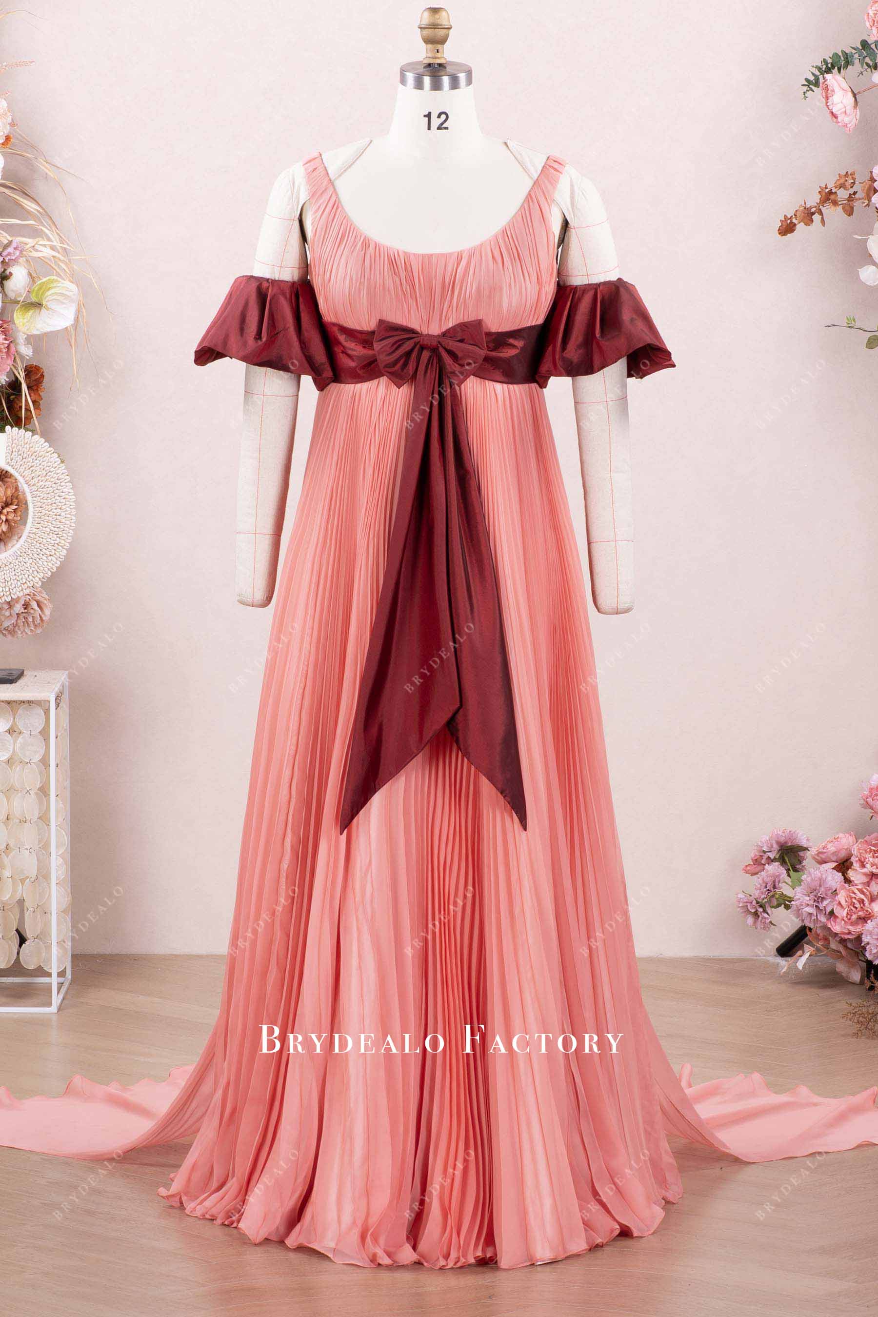 peach chiffon a line formal dress