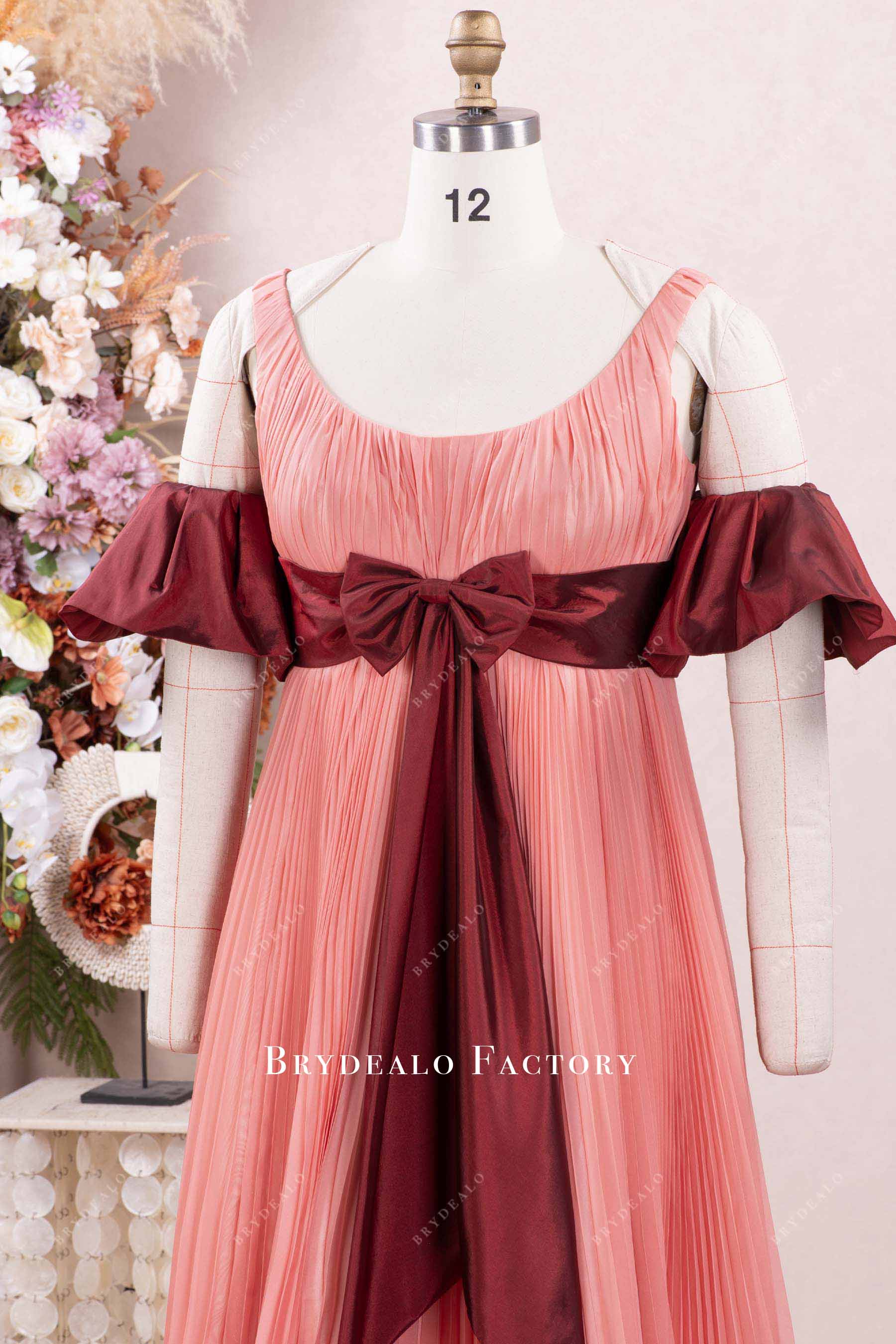 peach scoop neck prom dress