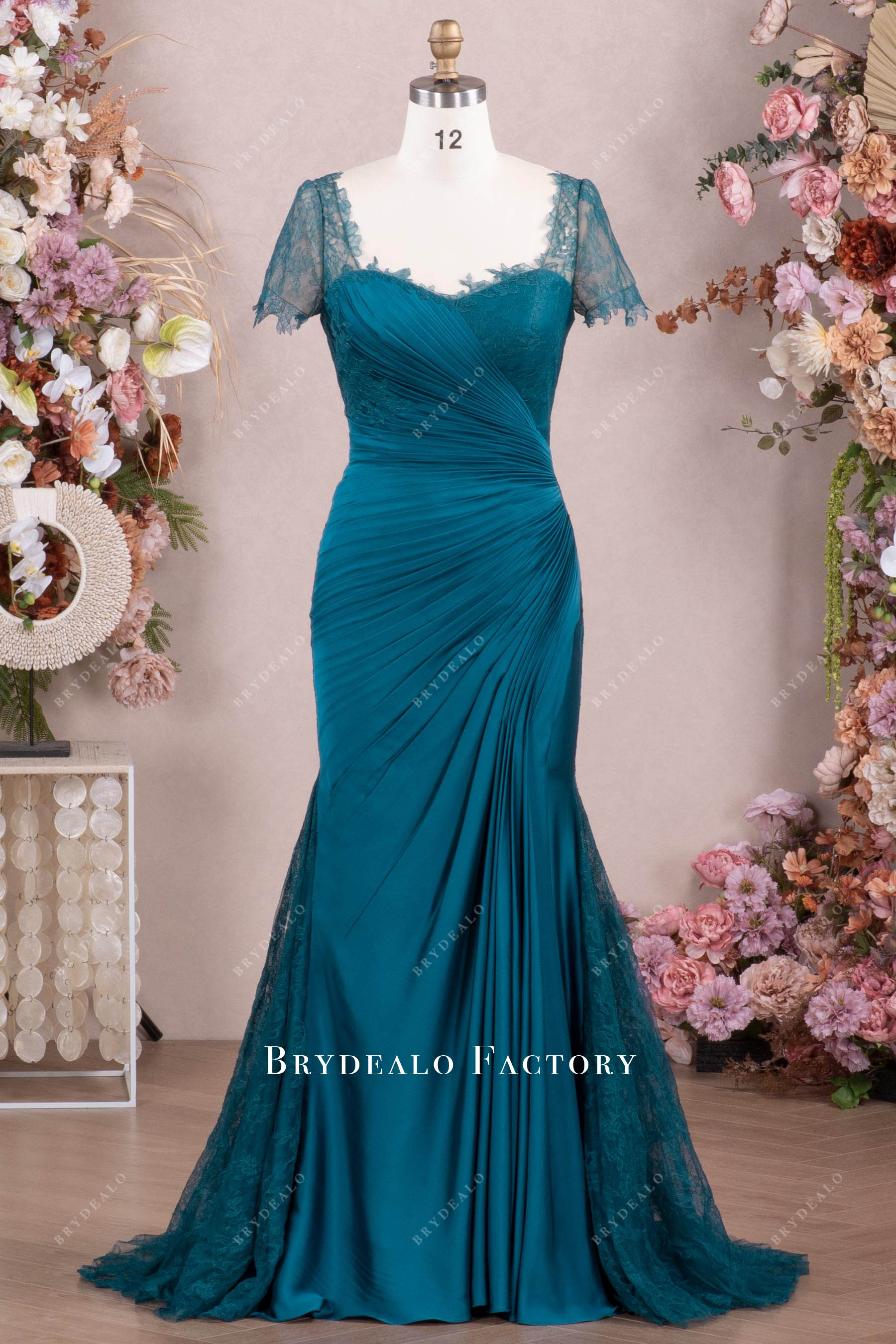 peacock pleated mermaid mother of bride dress