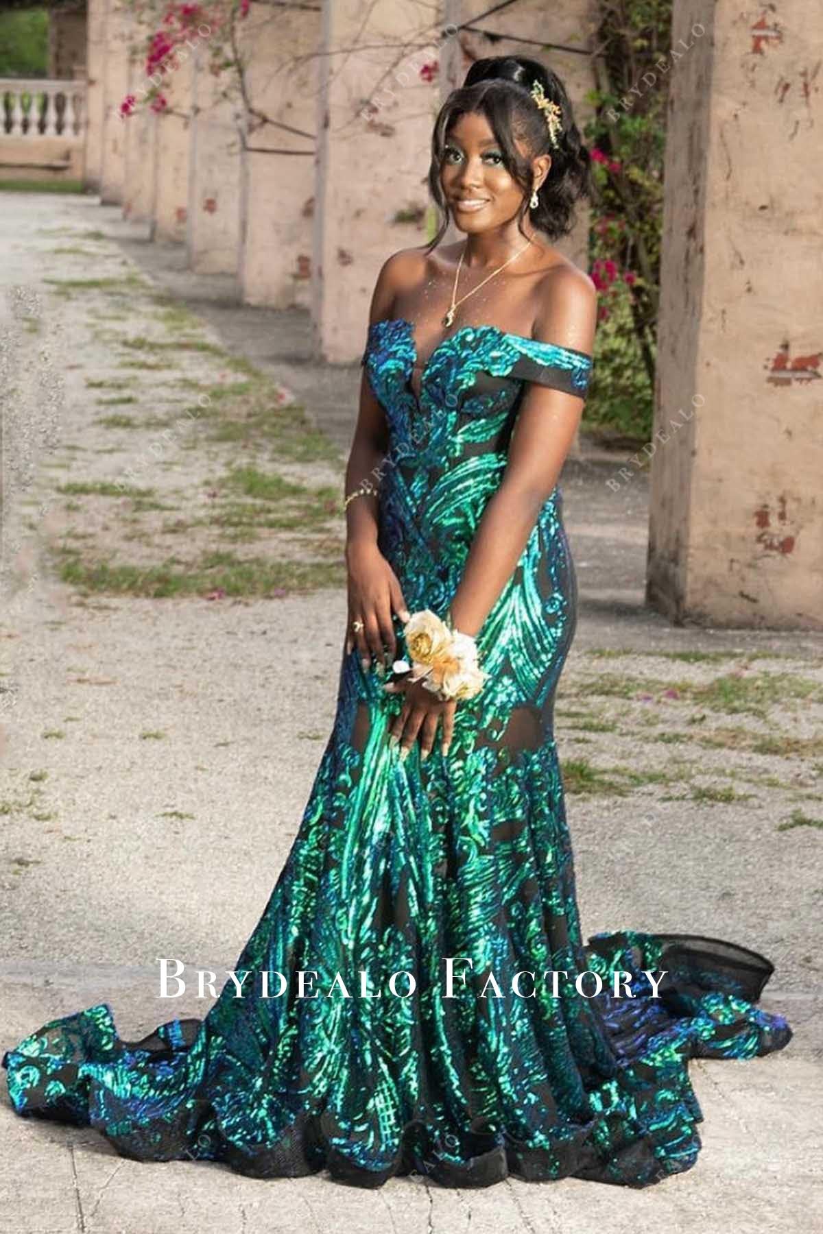 peacock sequined mermaid prom dress