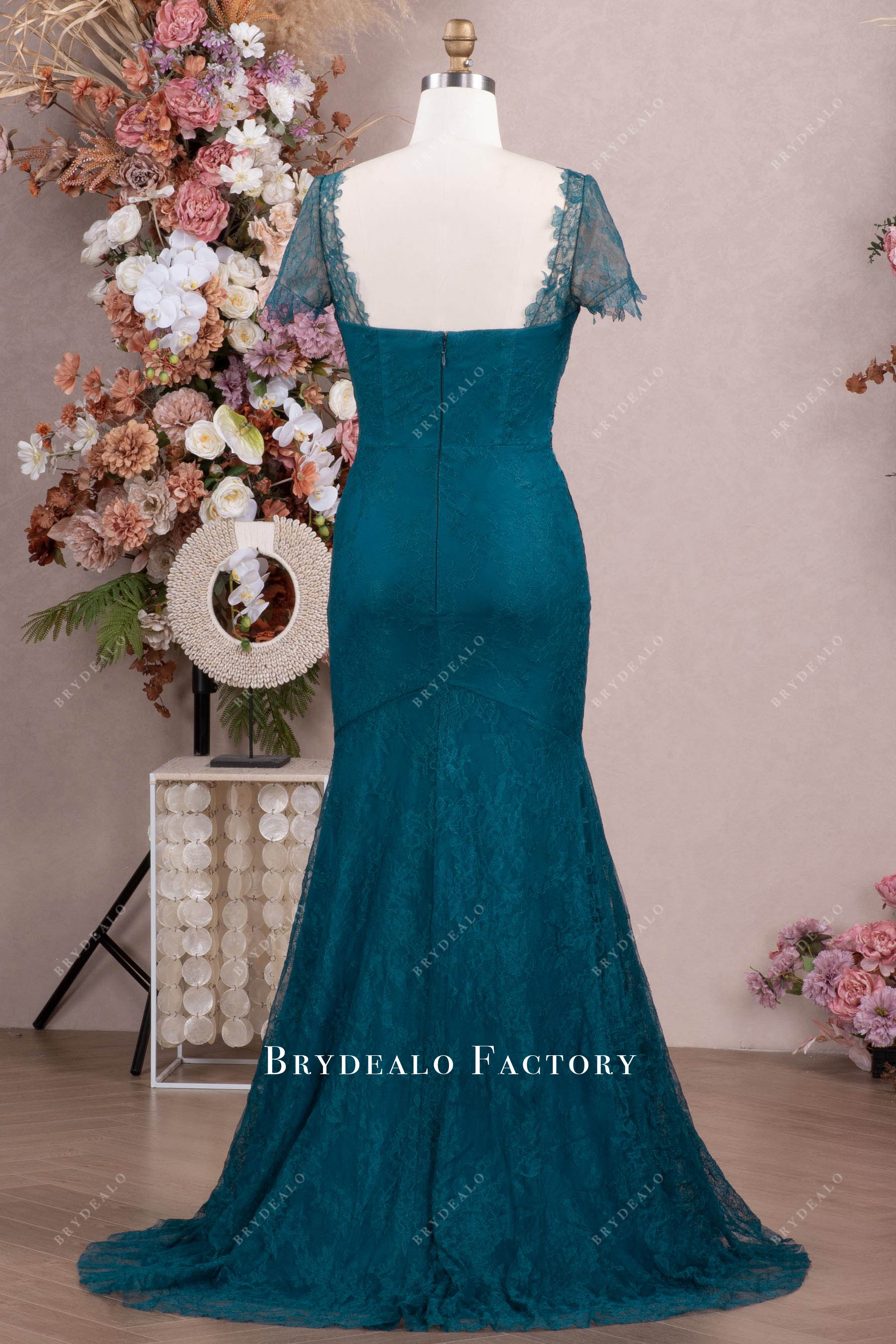 peacock sweep train mother of bride dress