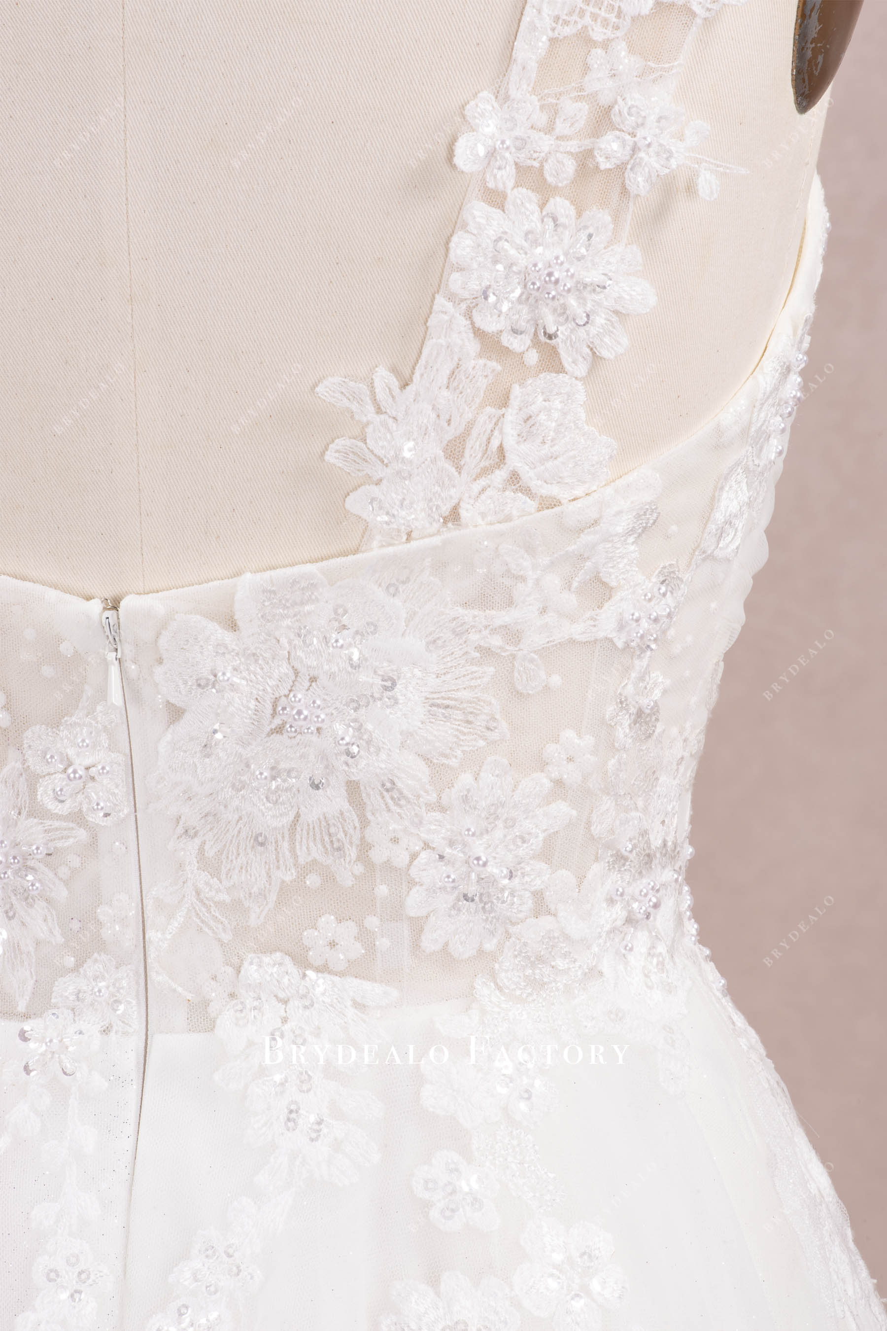 pearl beaded lace wedding dress