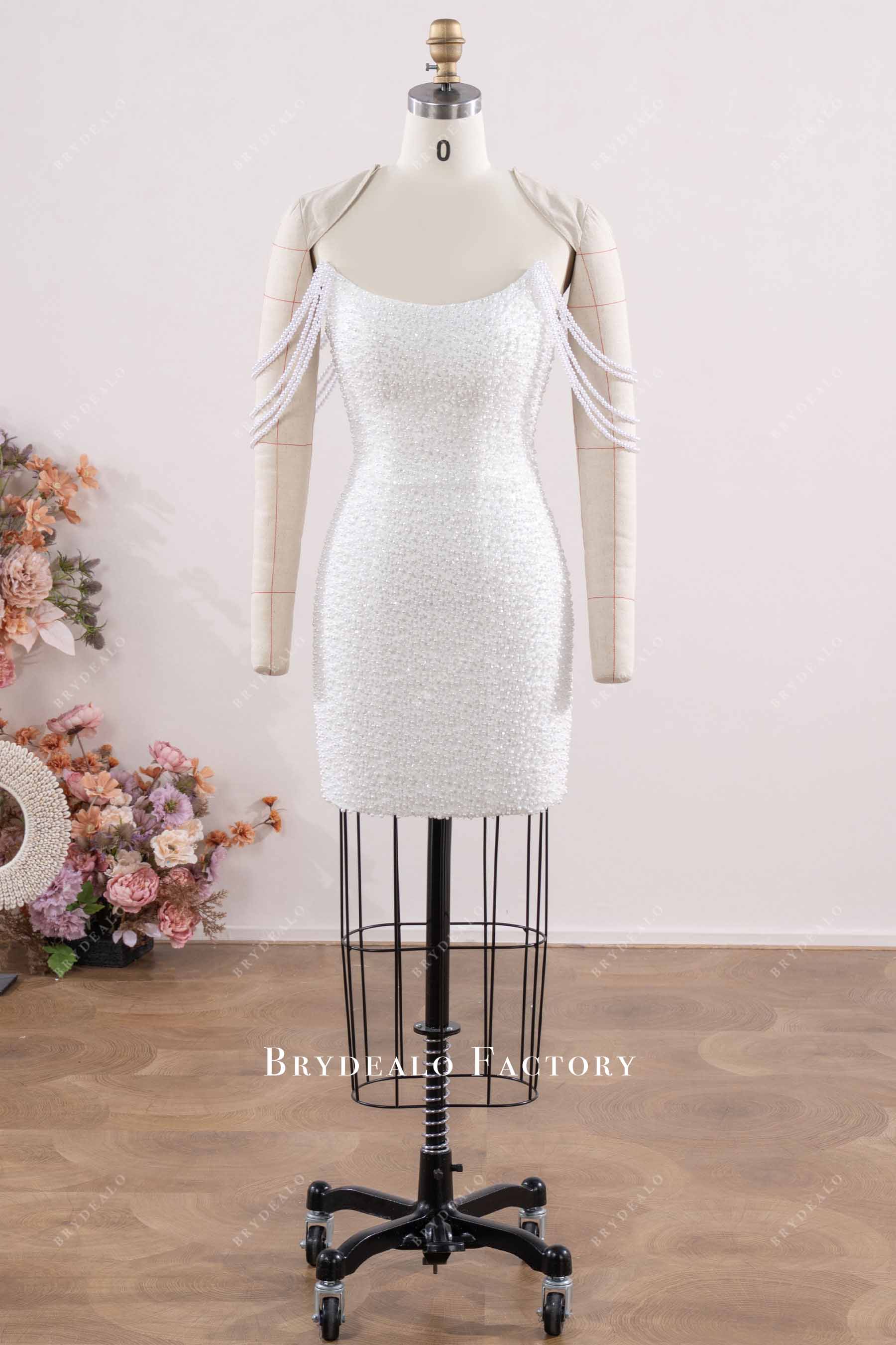 Off-Shoulder Pearl Straps Bodycon Mini Prom Dress