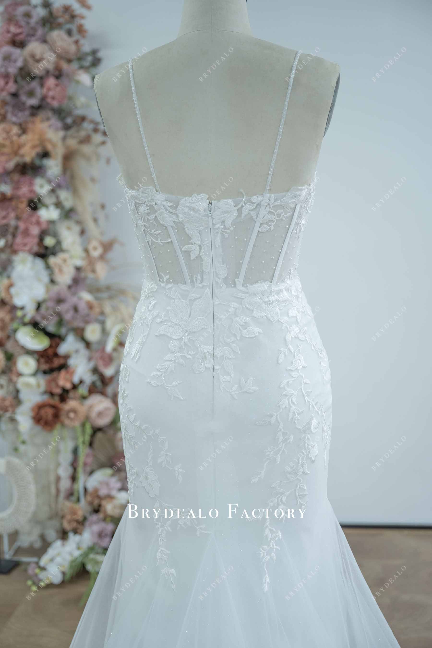 pearl illusion back wedding dress