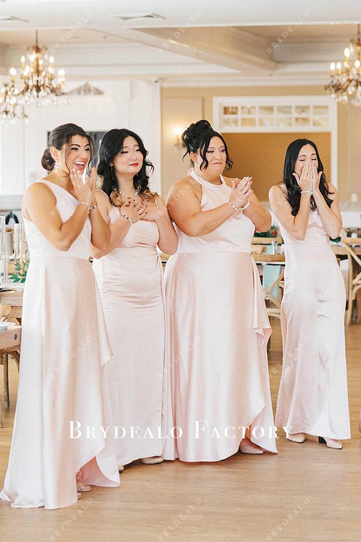 pearl pink floor length bridesmaid dresses