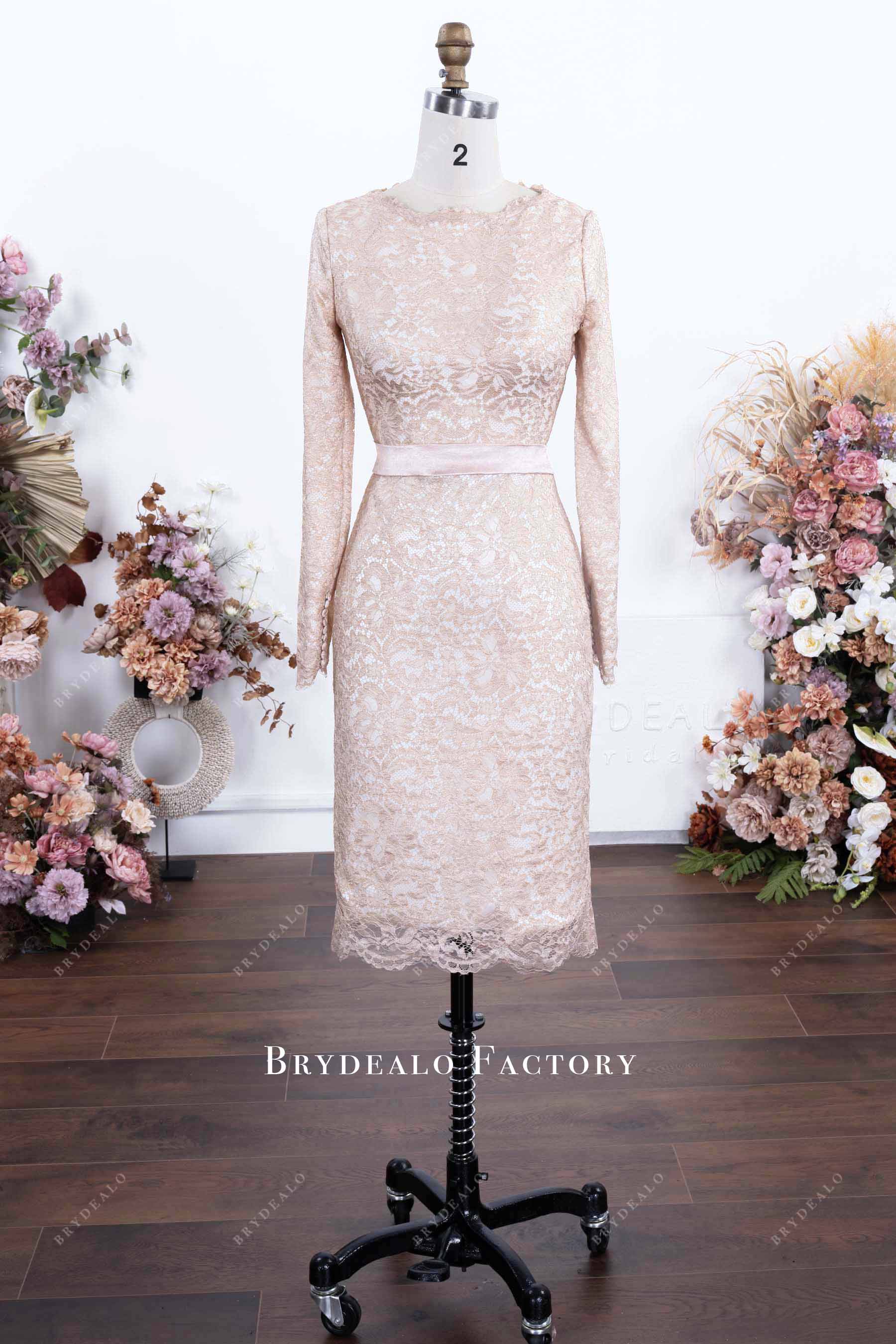 pearl pink lace bridesmaid dress