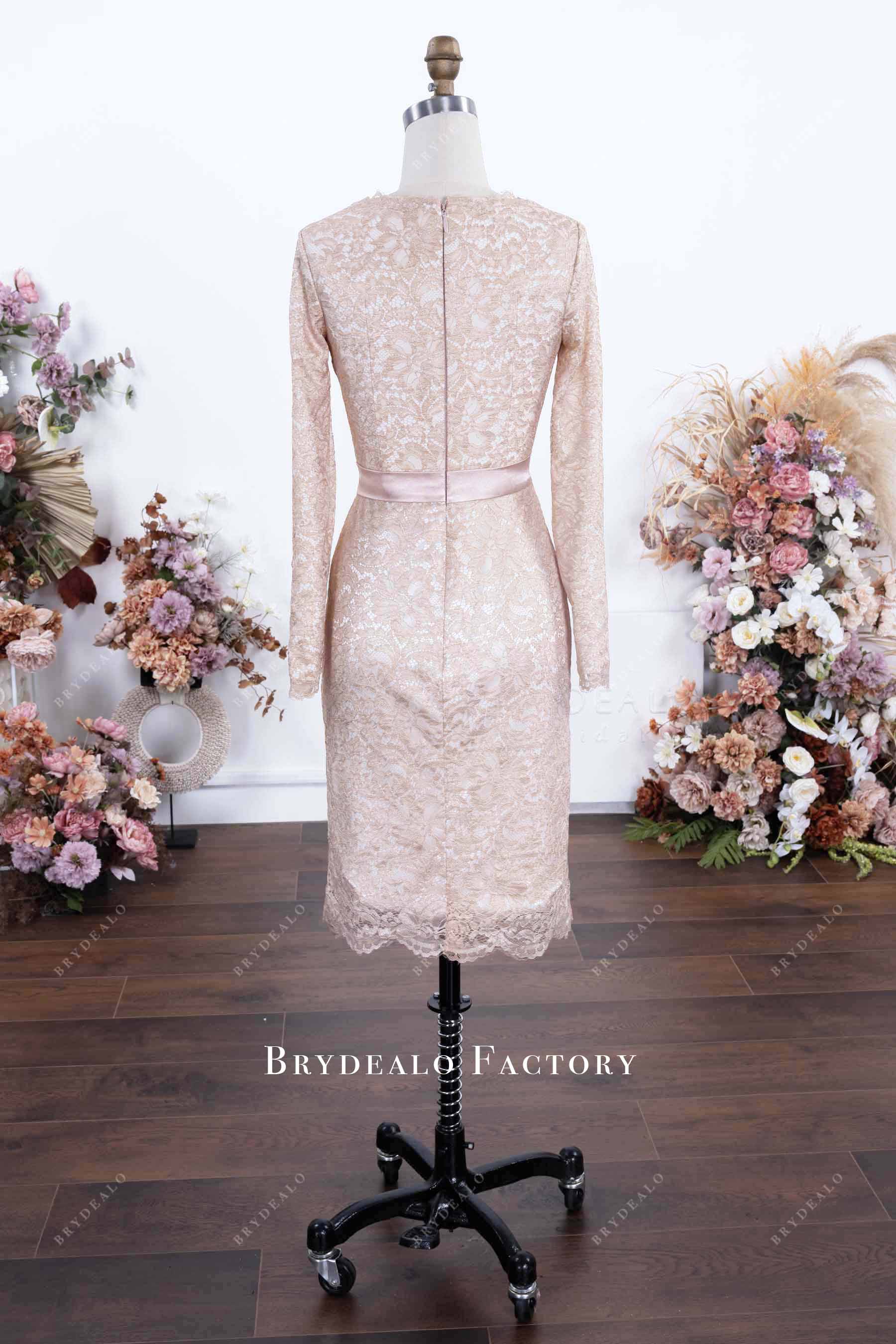 pearl pink lace pencil bridesmaid dress