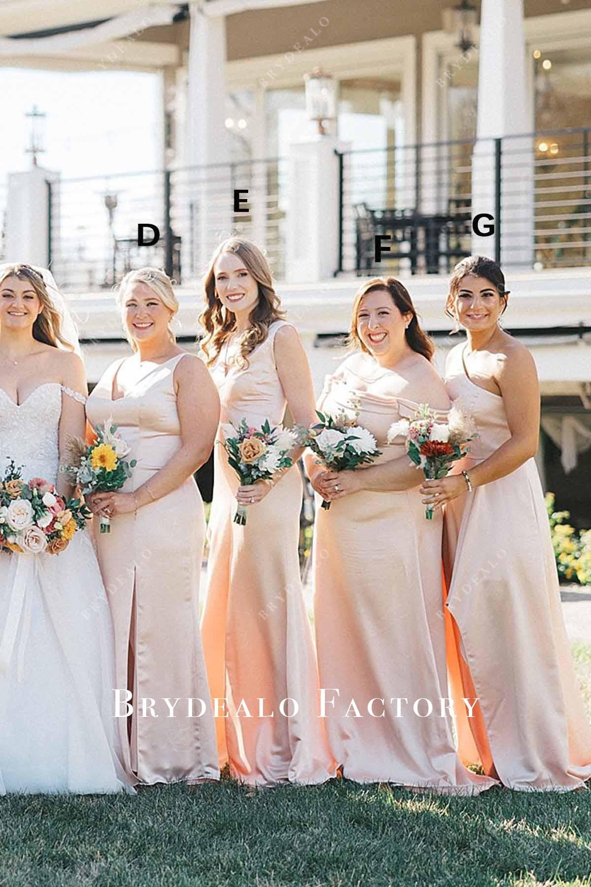 pearl pink long bridesmaid dresses