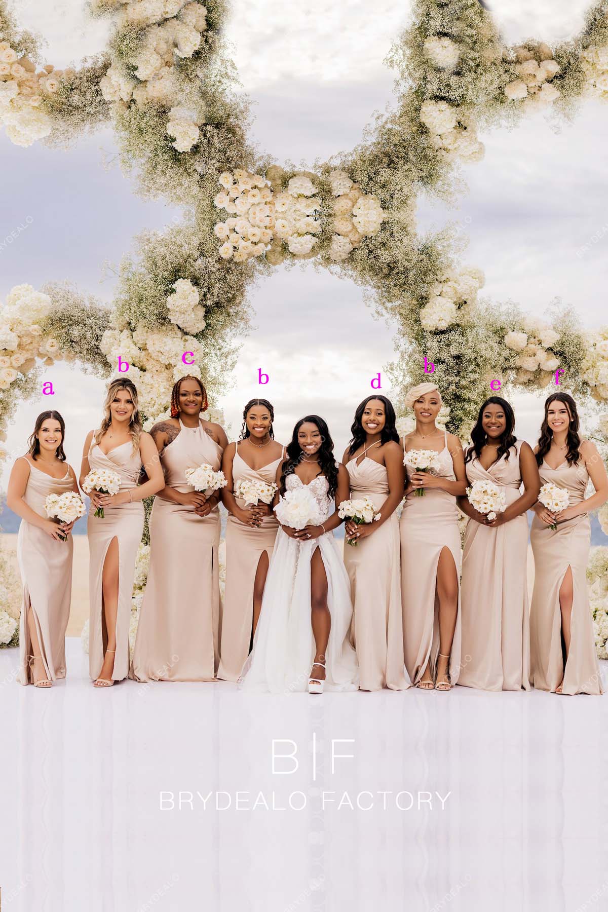 Pearl Pink Sleeveless Slit Mismatched Bridesmaid Dresses