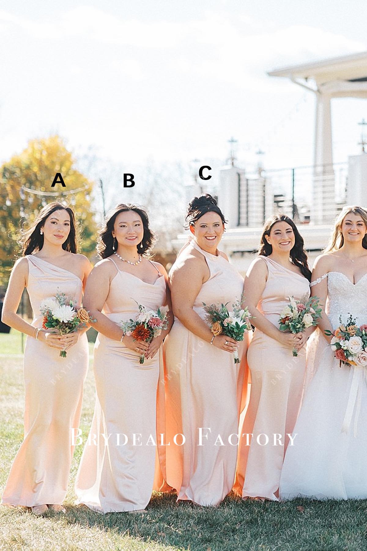 pearl pink sleeveless mismatched bridesmaid dresses