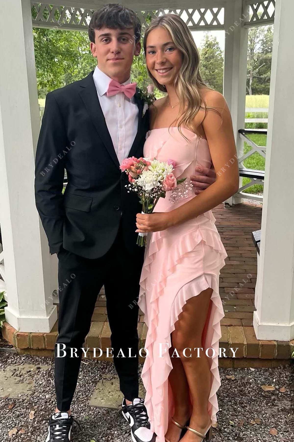 pink pearl hoco dress Pearl Pink Tulle A-line Spaghetti Straps Tea Length Homecoming Dresses, MH524