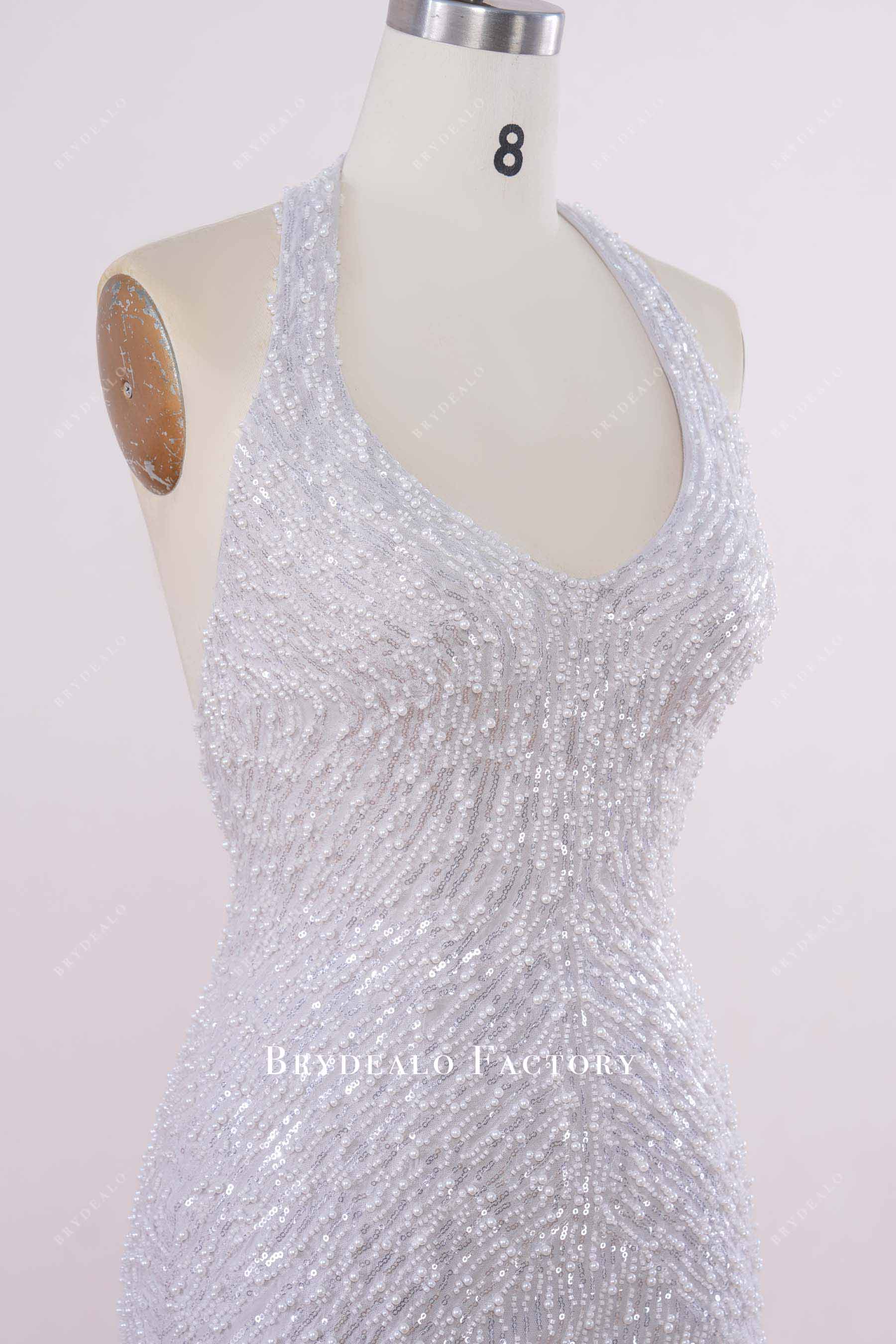 pearls grey glitter prom dress