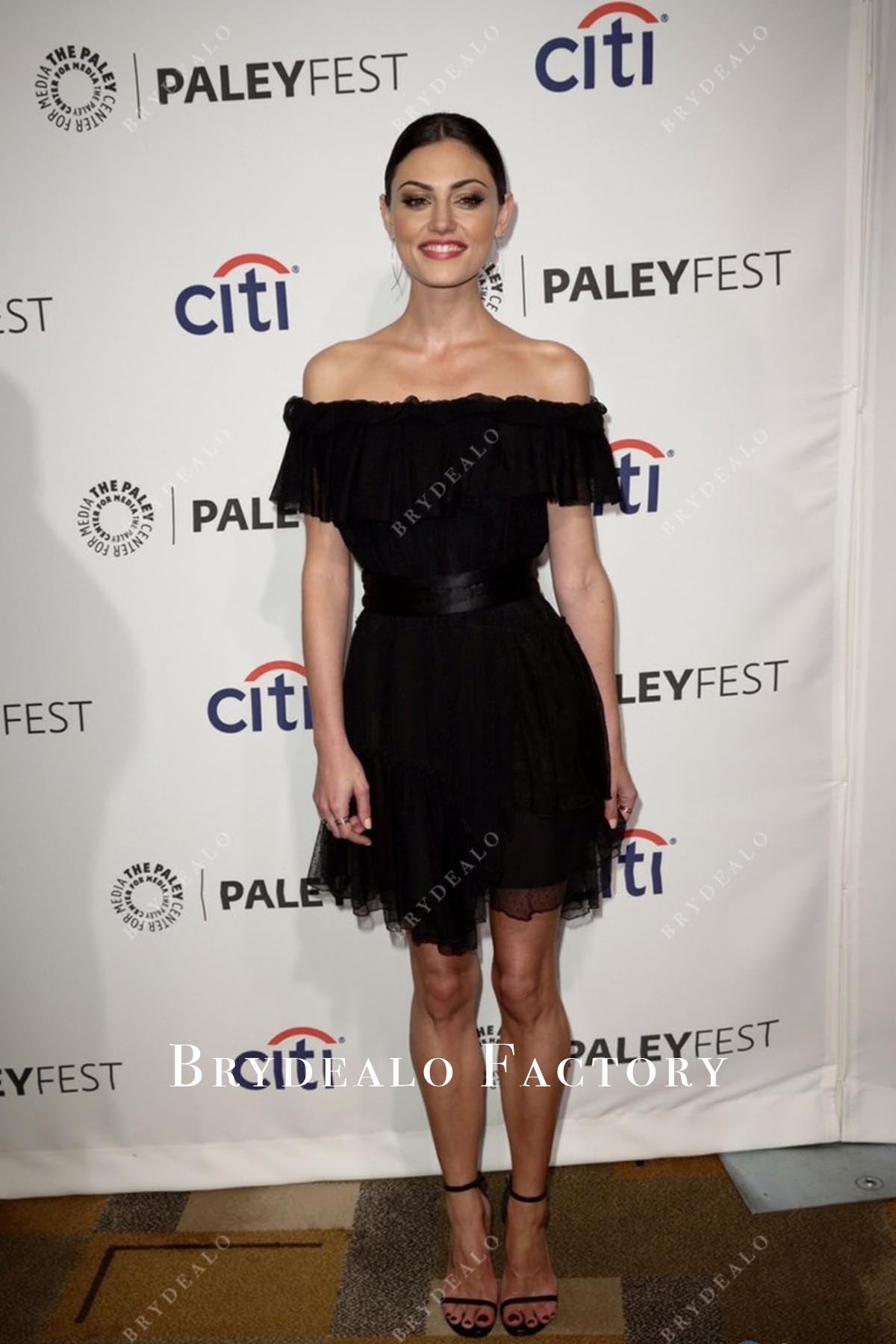 Phoebe Tonkin black off shoulder prom dress paleyfest 2014