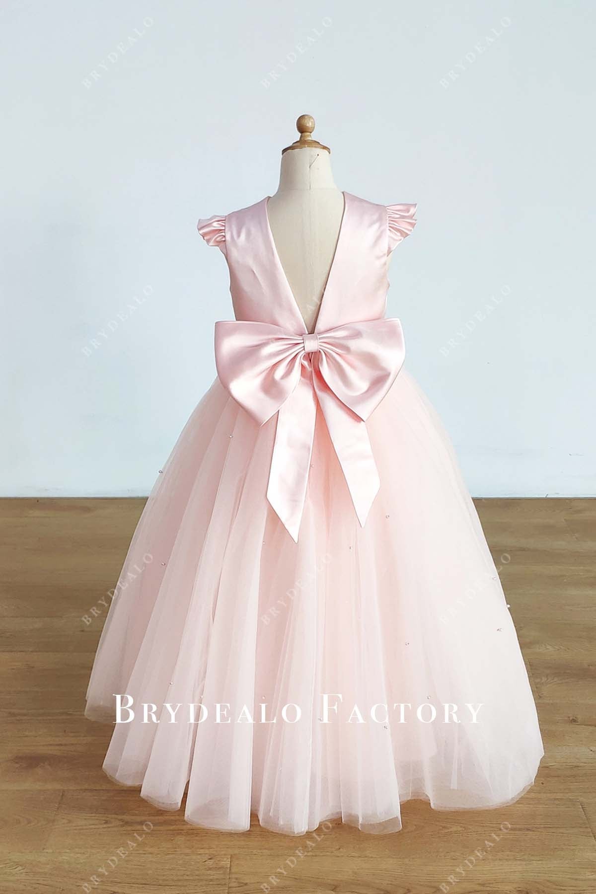 pink V-back flower girl dress