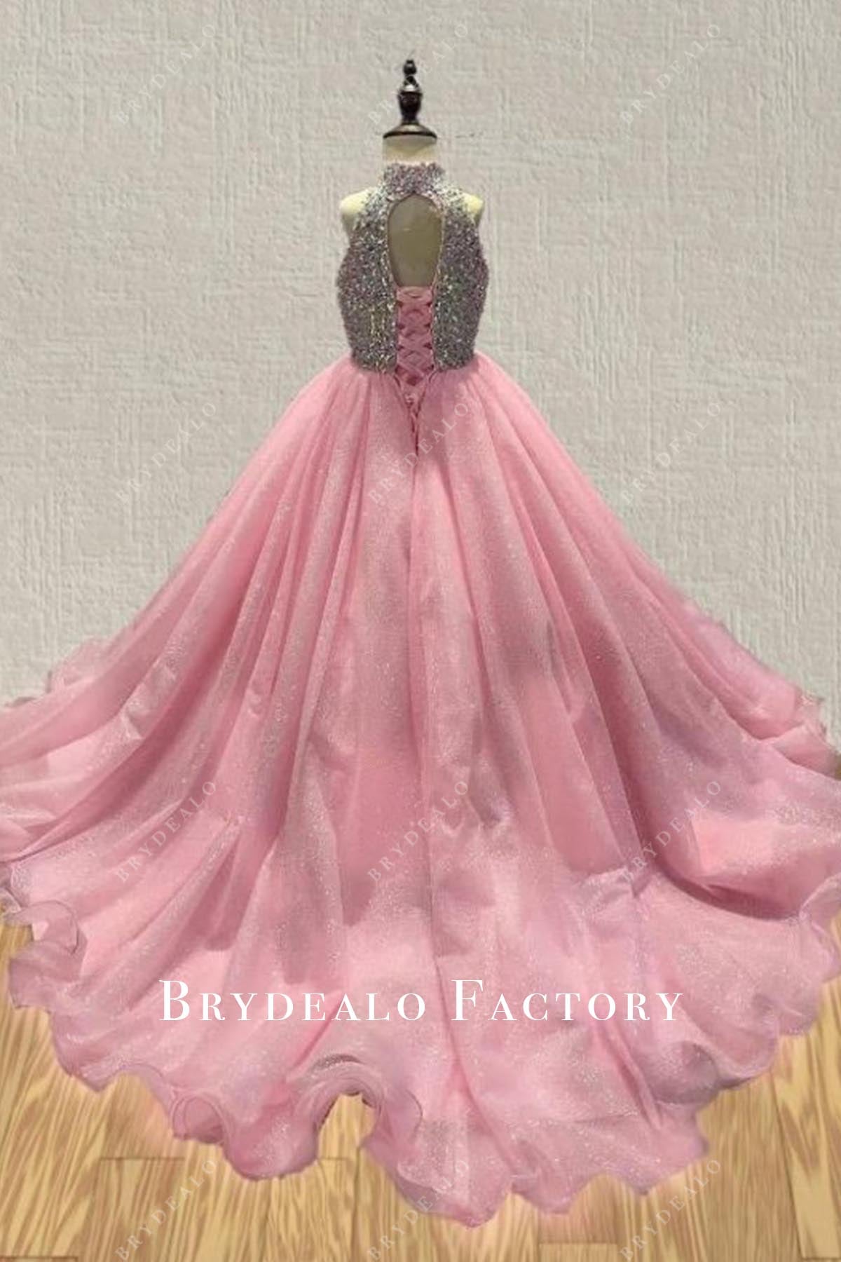 pink court train pageant dress