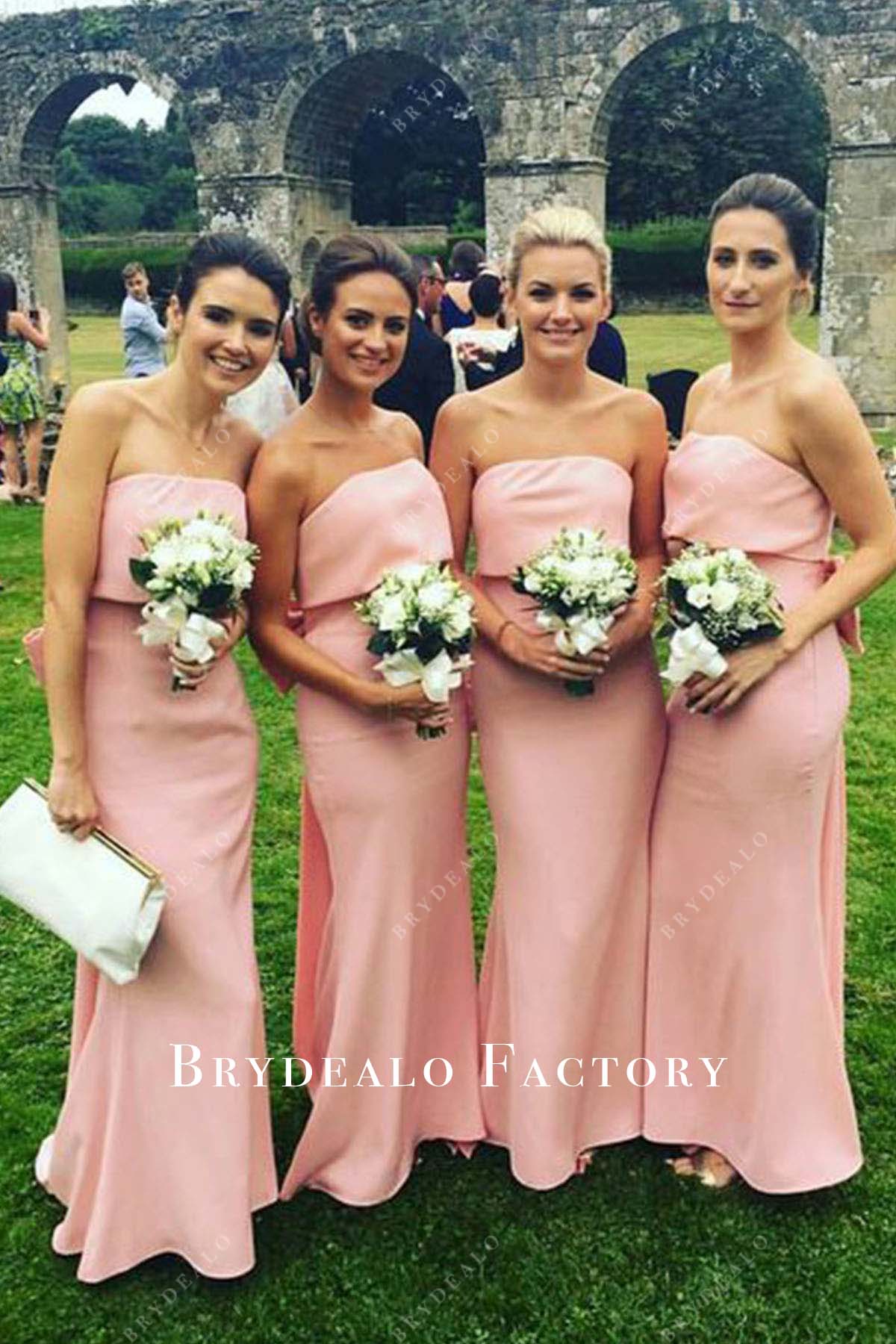 Peach Strapless Big Bow Floor Length Bridesmaid Dress Peach Strapless Big Bow Floor Length Bridesmaid Dress