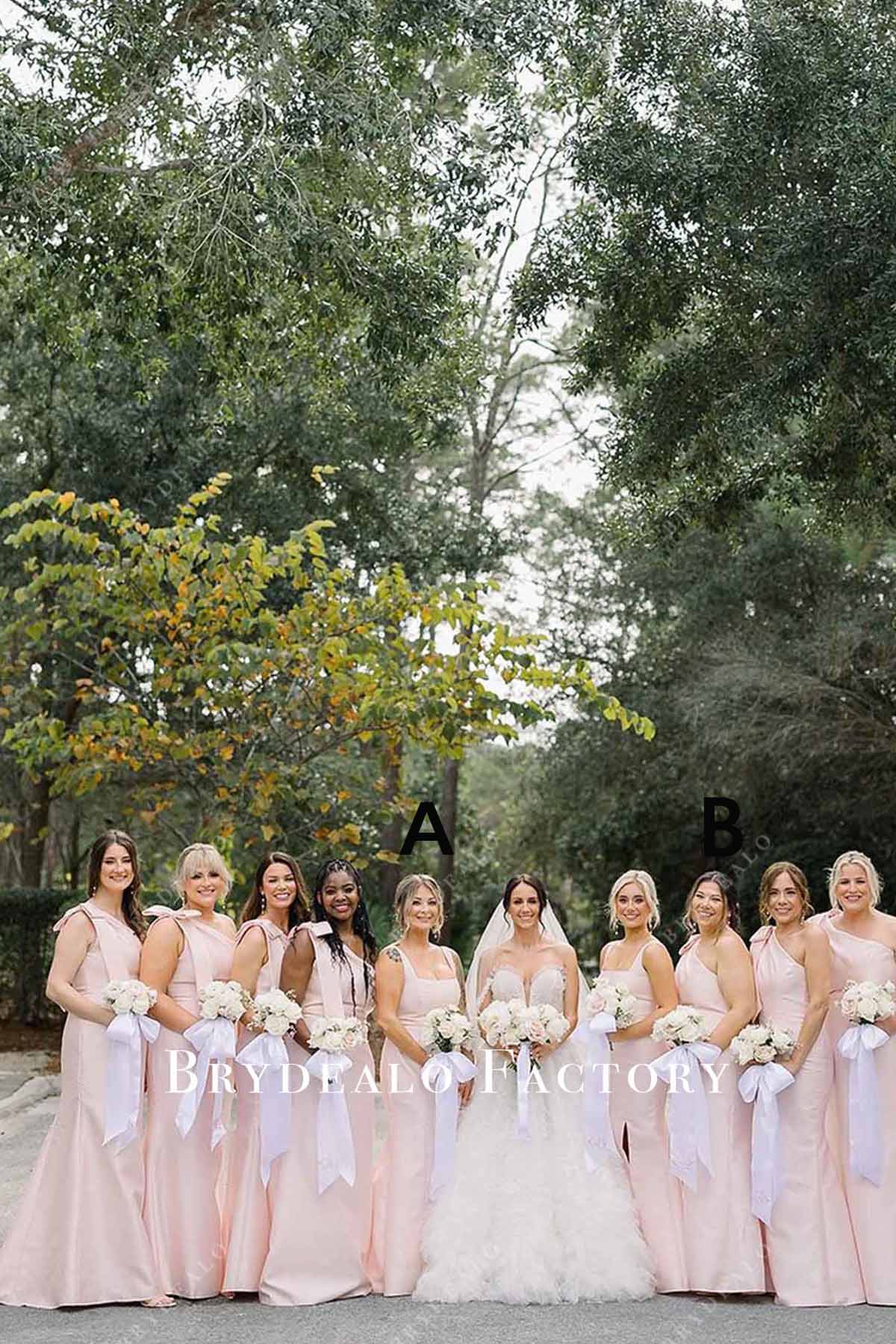 pink floor length mismatched bridesmaid dresses