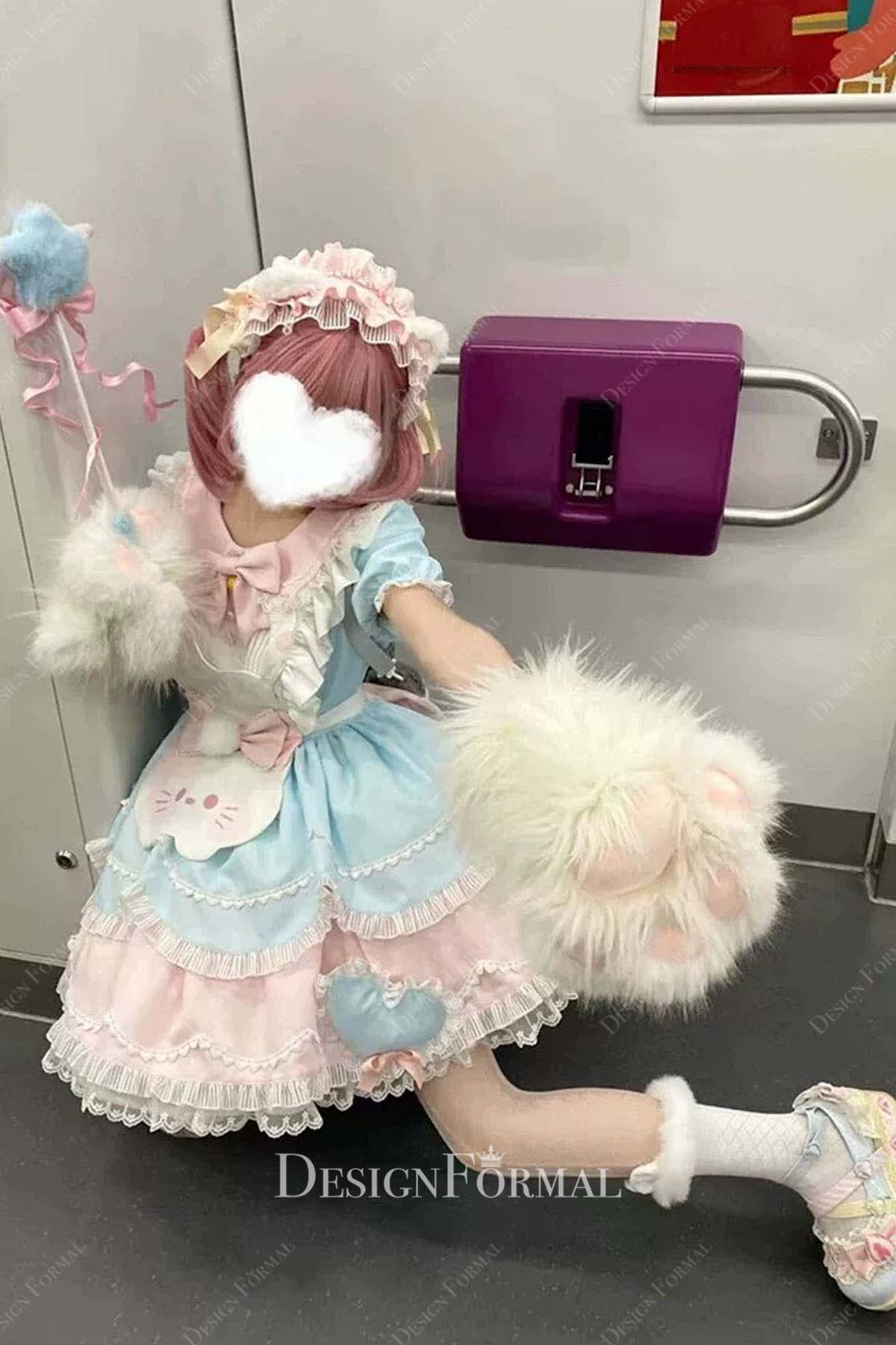 pink green long sleeves lolita dress