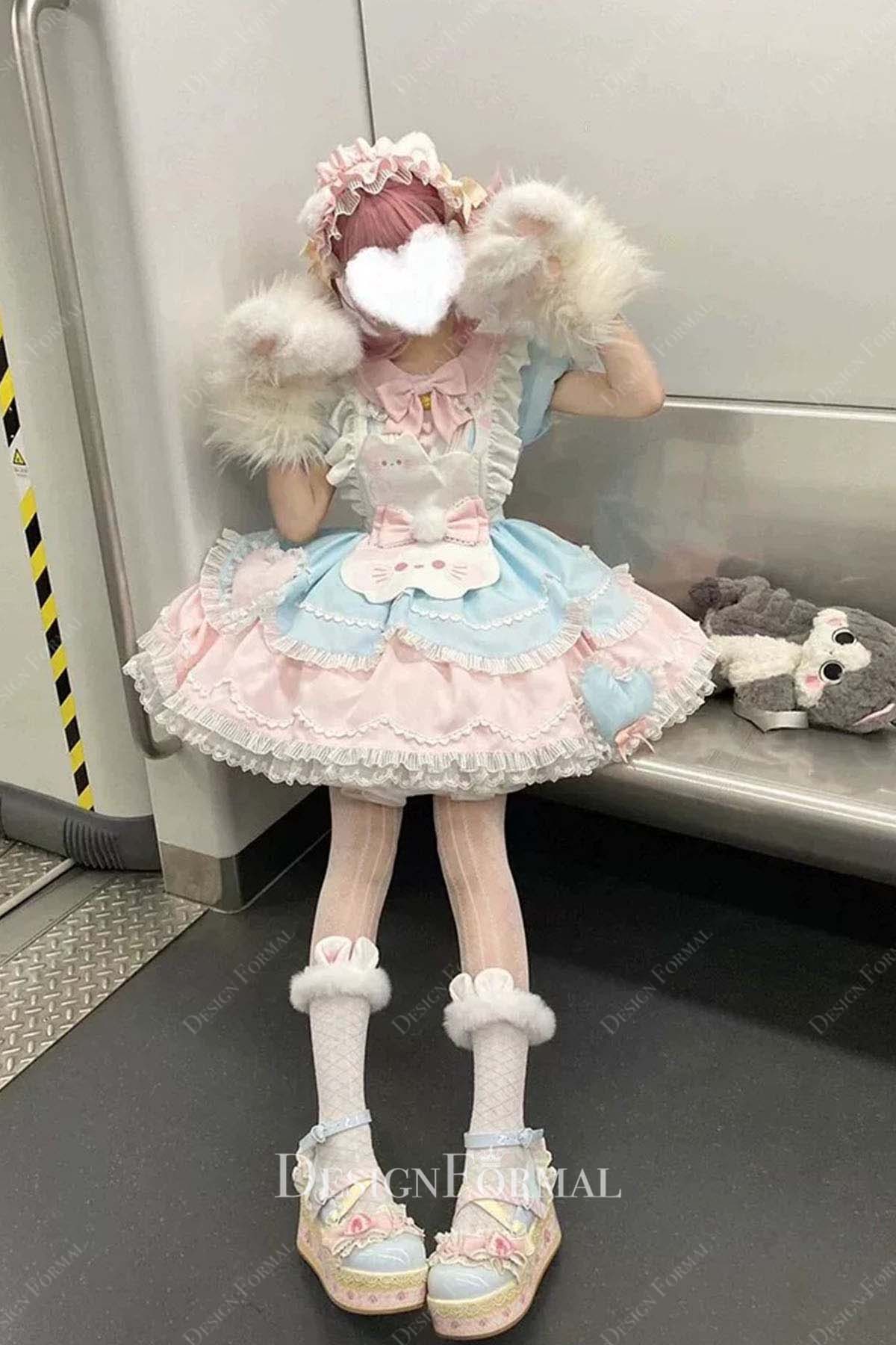 pink green puffy lolita dress