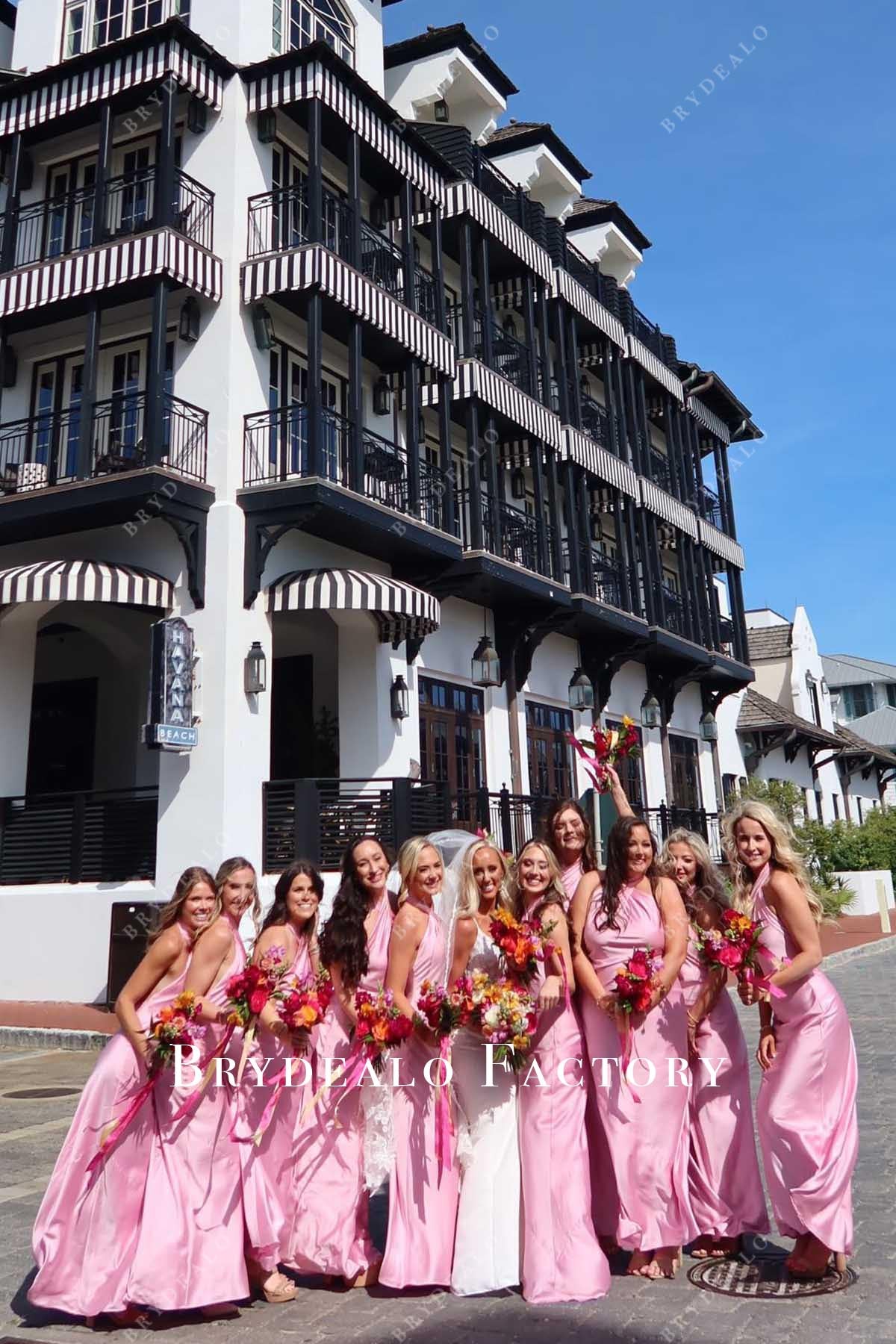 pink halter bridesmaid dress