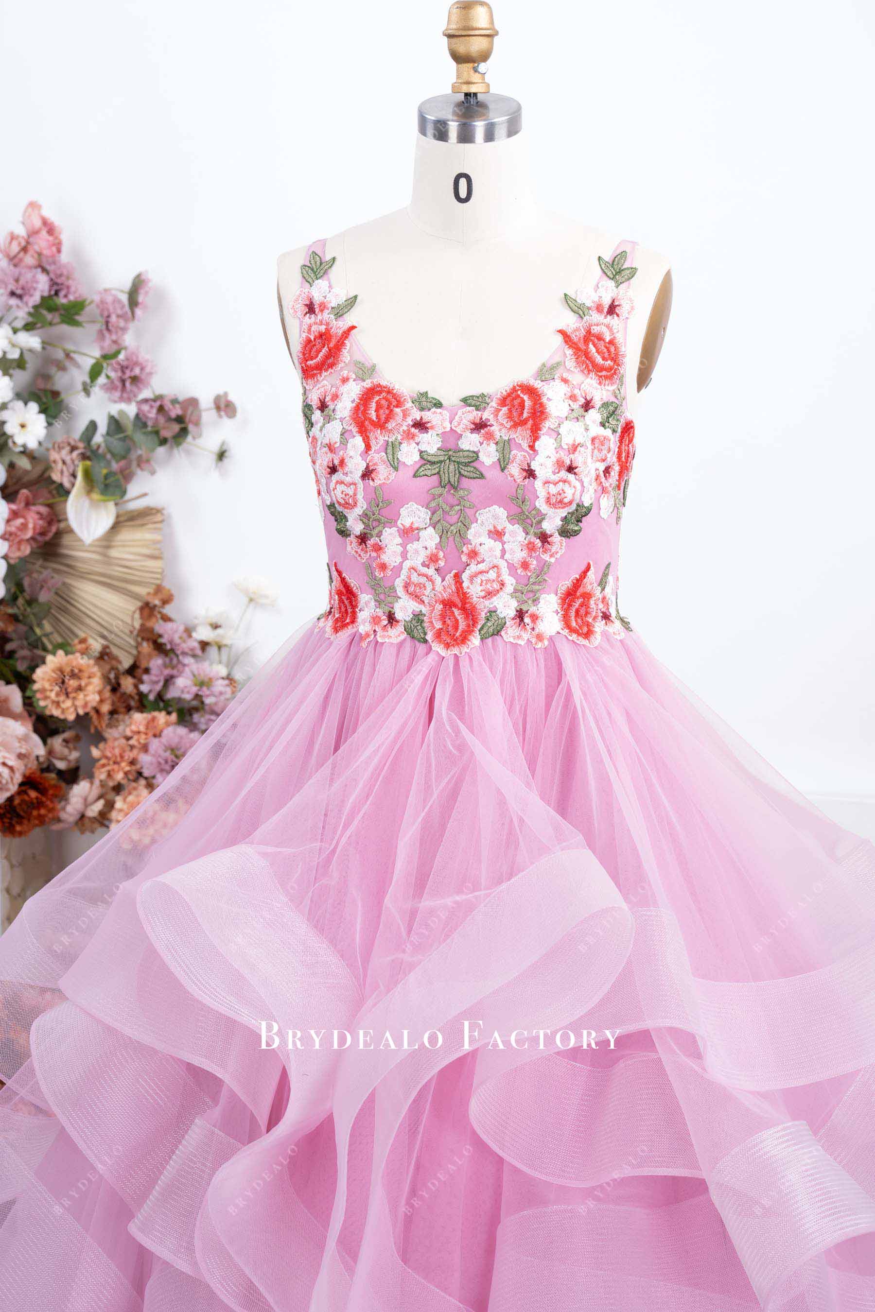 pink lace prom dress