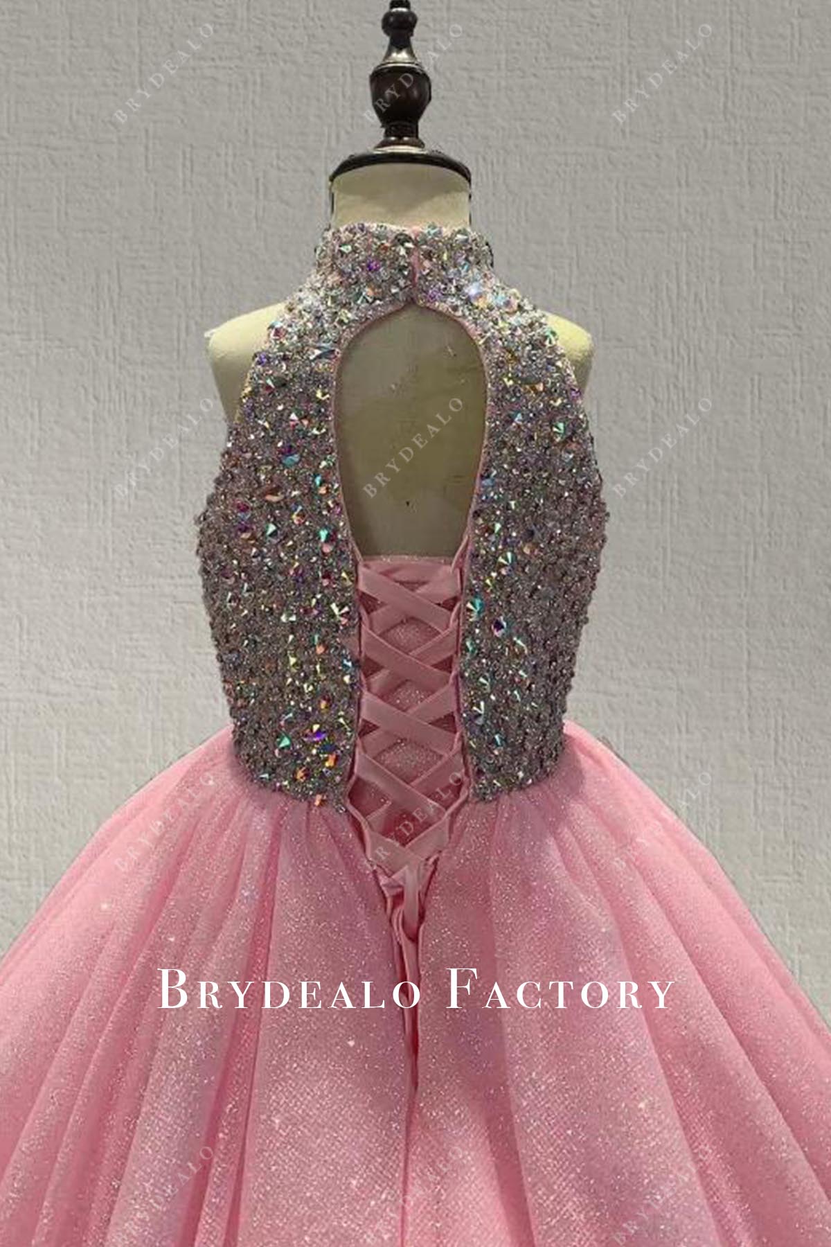 pink lace up back pageant dress