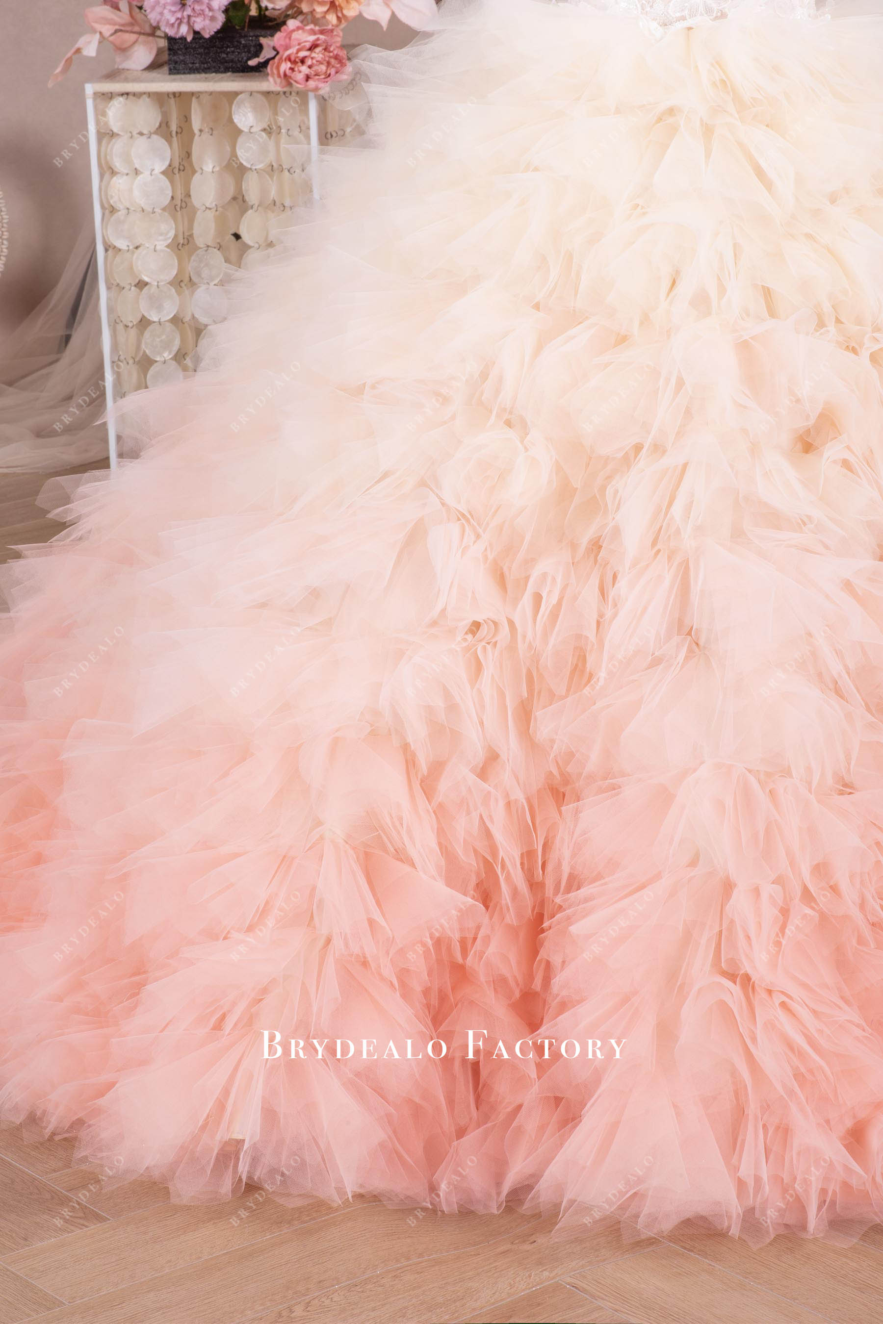 pink ombre tiered tulle junior quinceanera gown