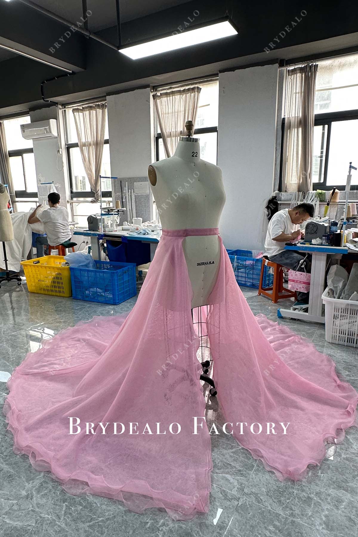 pink organza long train overskirt