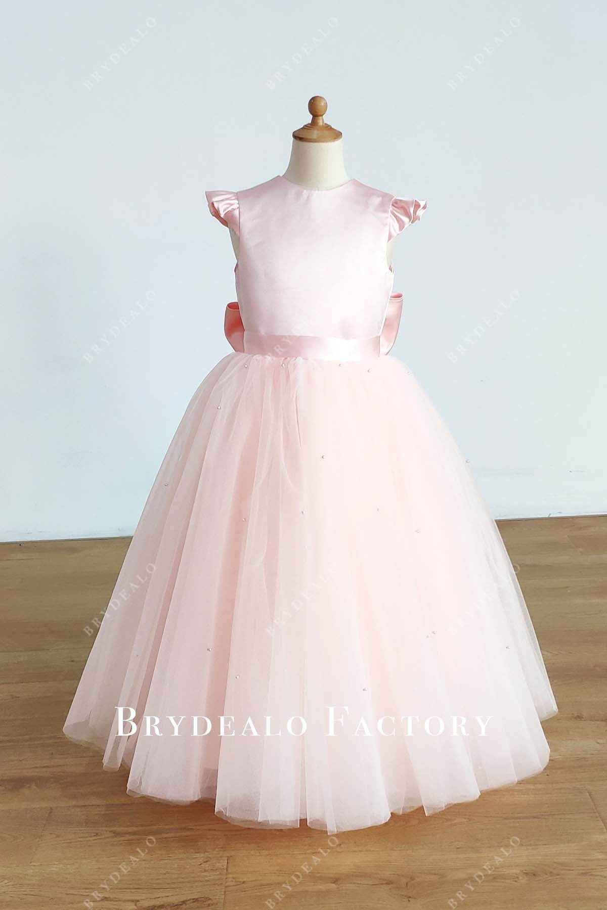 Blush Pink Satin Tulle Ball Gown Flower Girl Dress Blush Pink Satin Tulle Ball Gown Flower Girl Dress