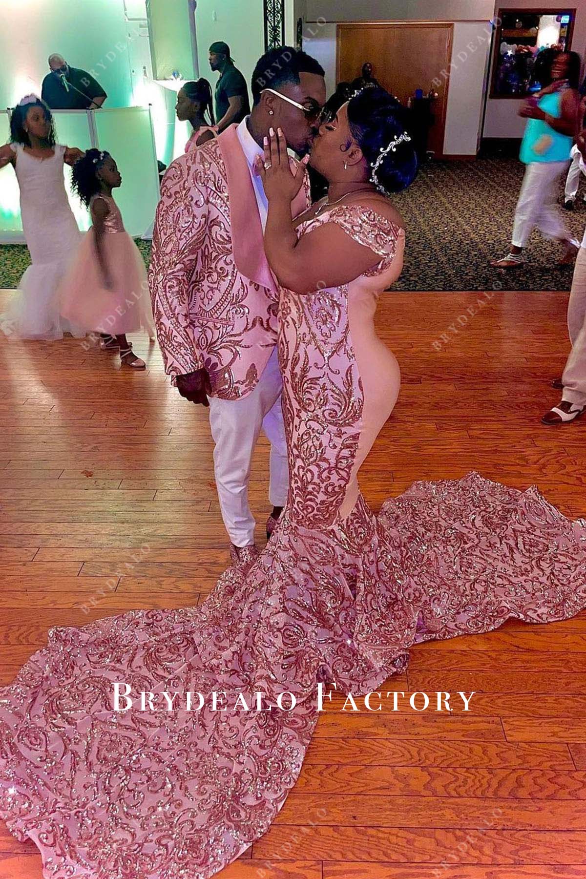 off the shoulder mermaid prom dress Pink Sequin Off Shoulder Mermaid Long Train Plus Size Prom Dress