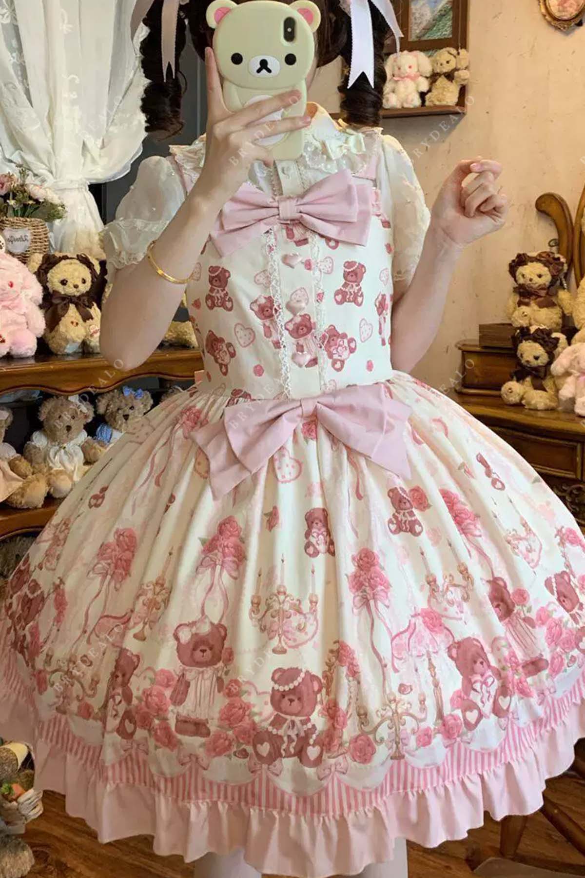 Zweifarbiges, langärmliges, bauschiges A-Linien-Kurzkleid im Lolita-Stil