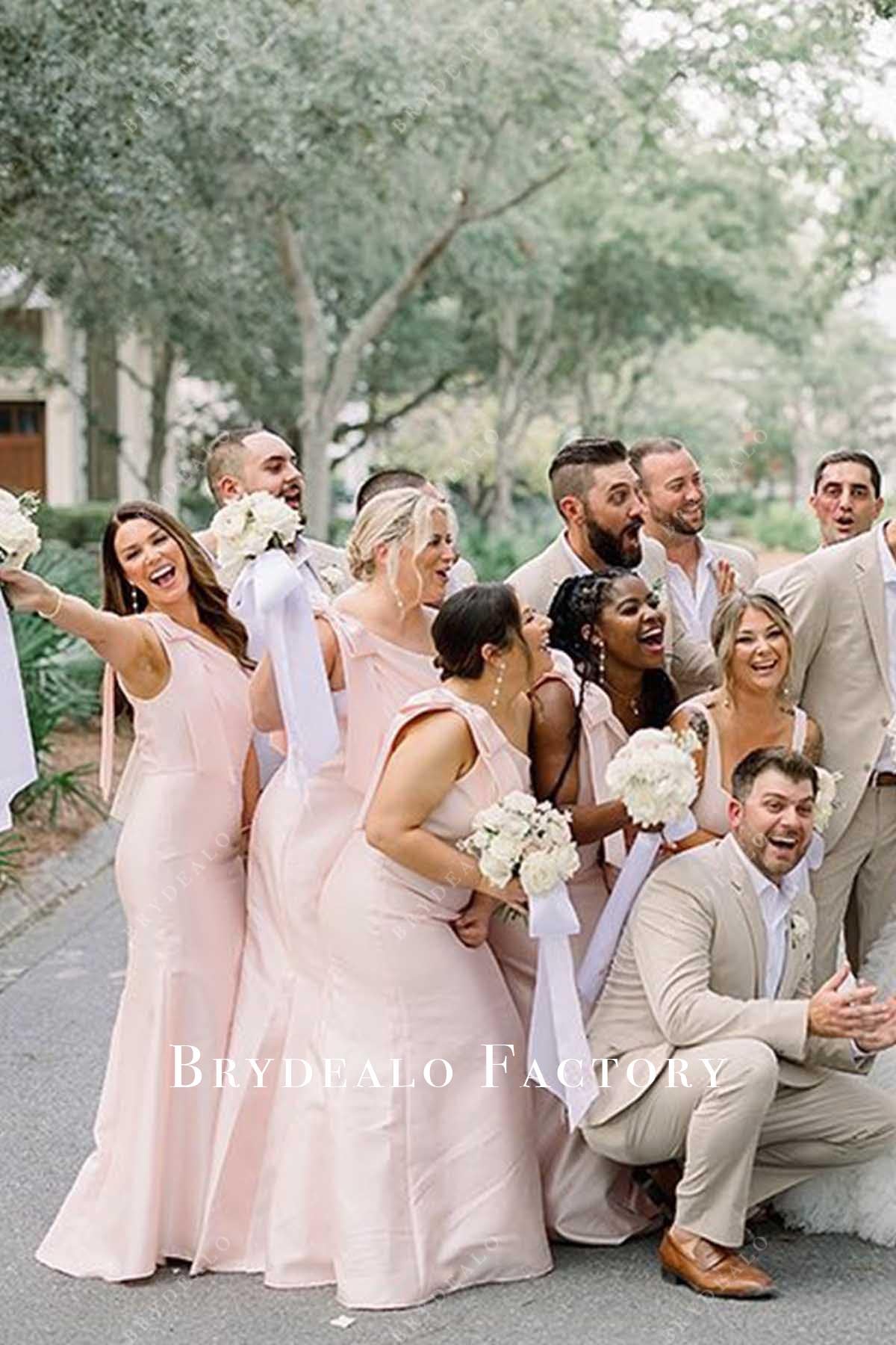 pink sleeveless mismatched bridesmaid dresses