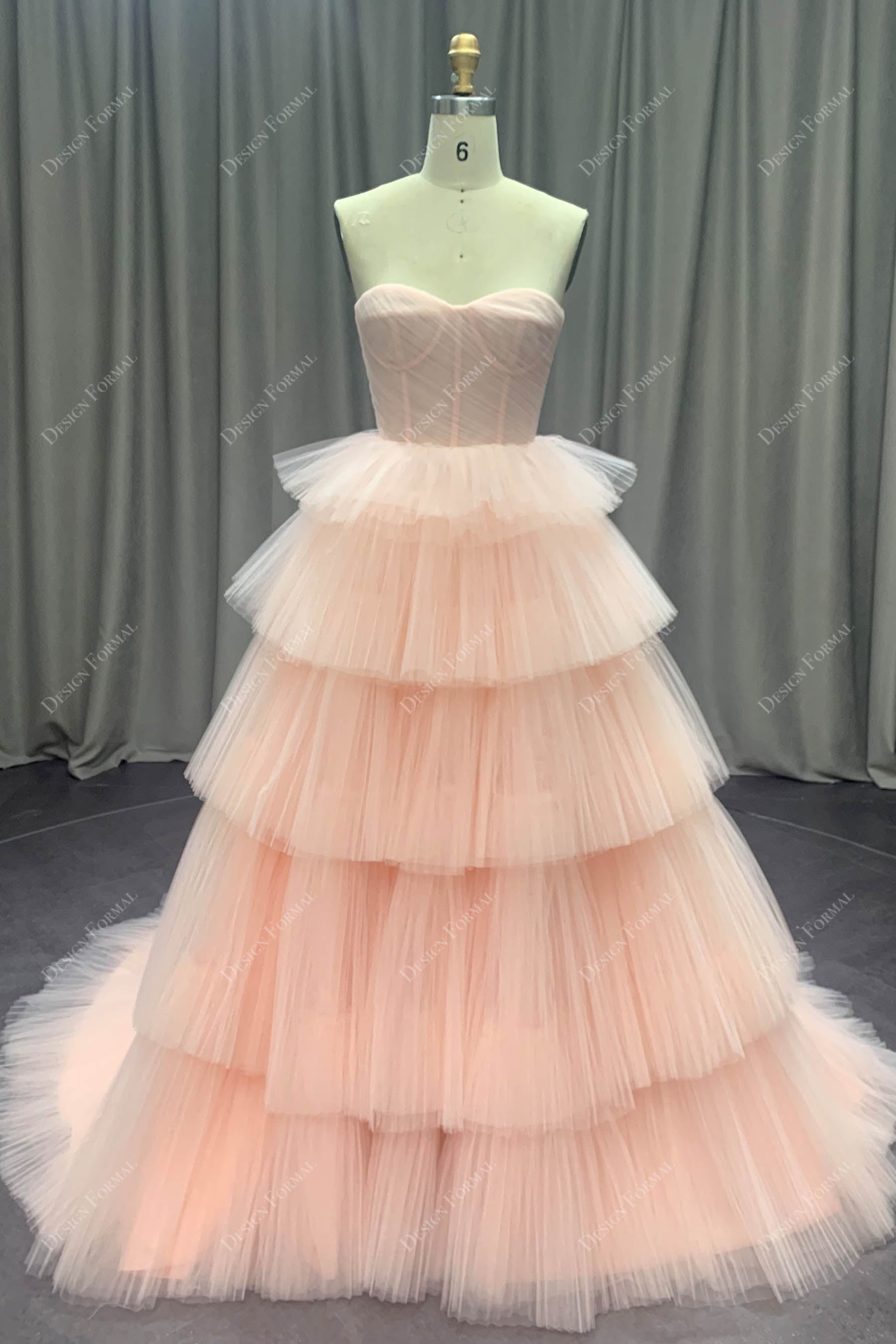 Blushing Pink Modern Corset Designer Pleated Tulle Prom Bridal Gown Blushing Pink Modern Corset Designer Pleated Tulle Prom Bridal Gown