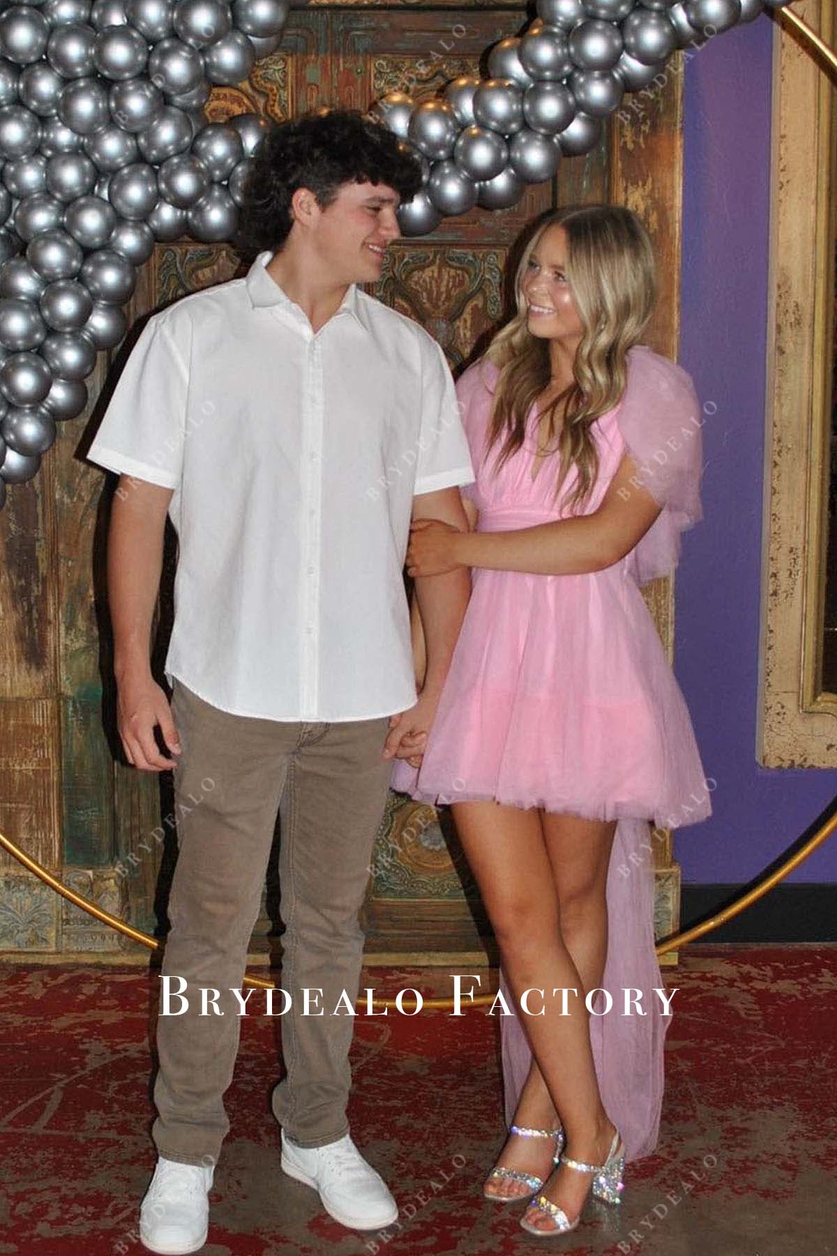 pink tulle short homecoming dress