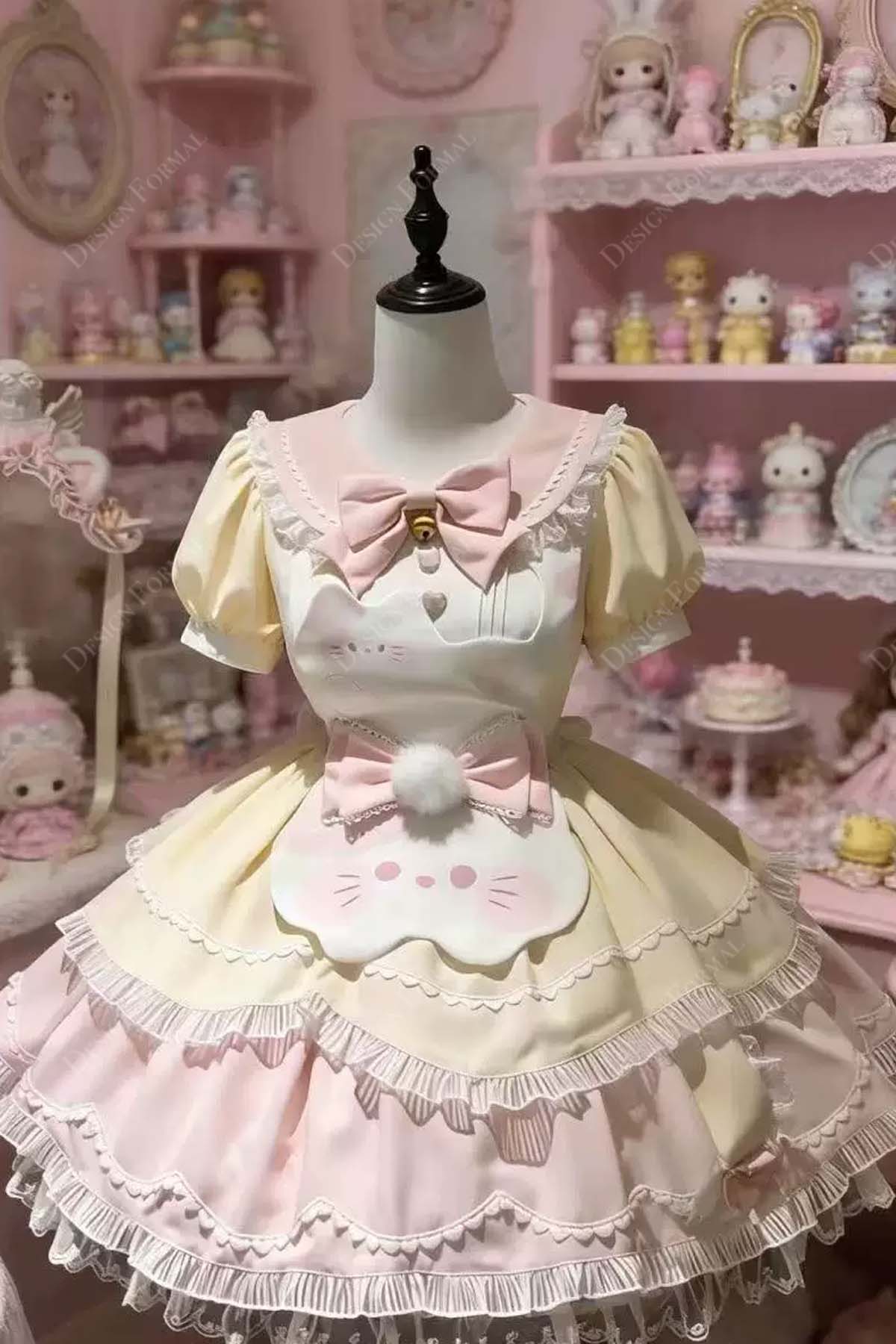 Pink Blue Print Short Sleeves Puffy A-Line Lolita Dress