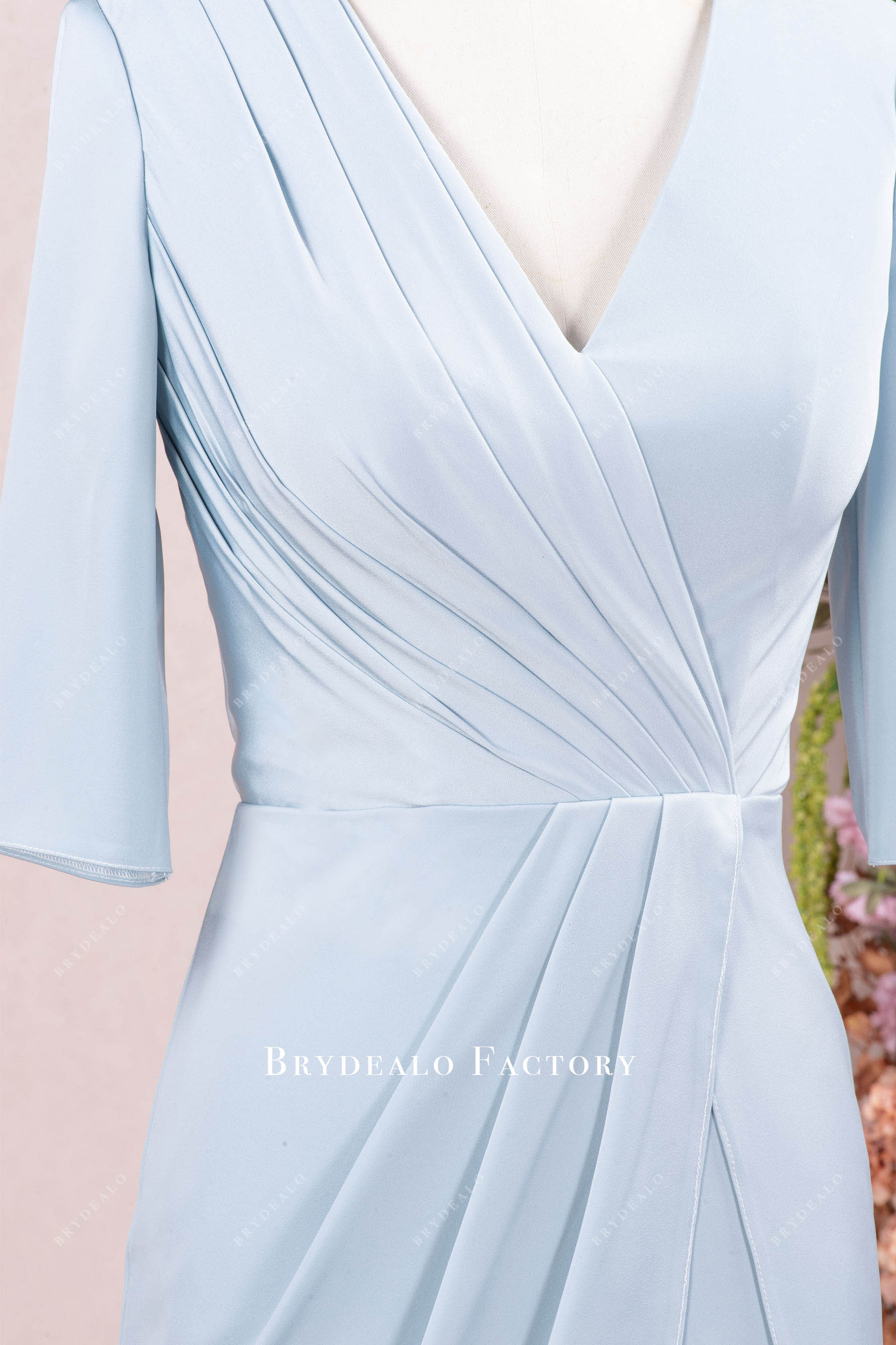 pleated satin mother of bride dress